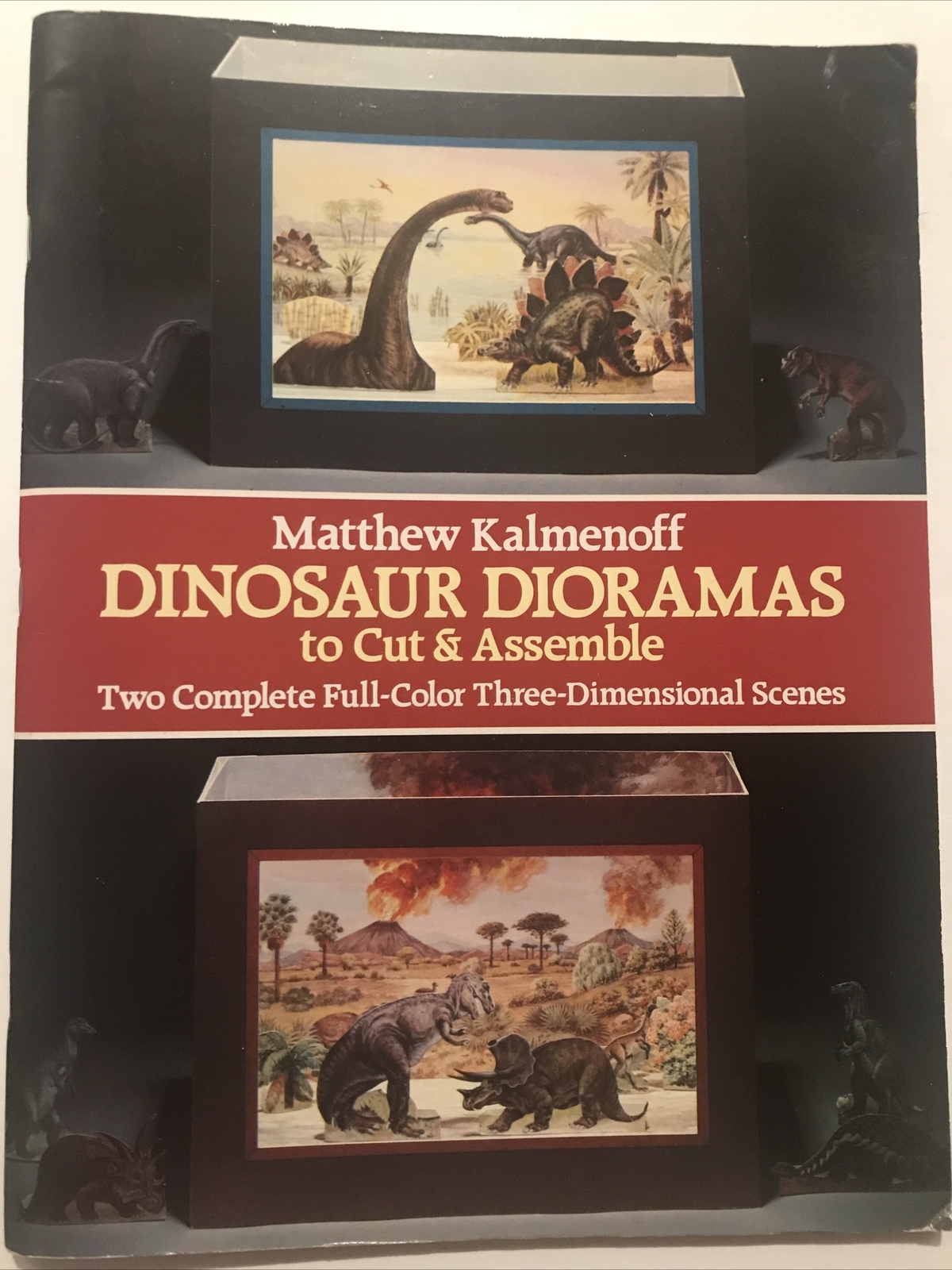 Cut & Assemble Dinosaur Dioramas Book- Two Complete Color 3D Scenes -Kalmenoff