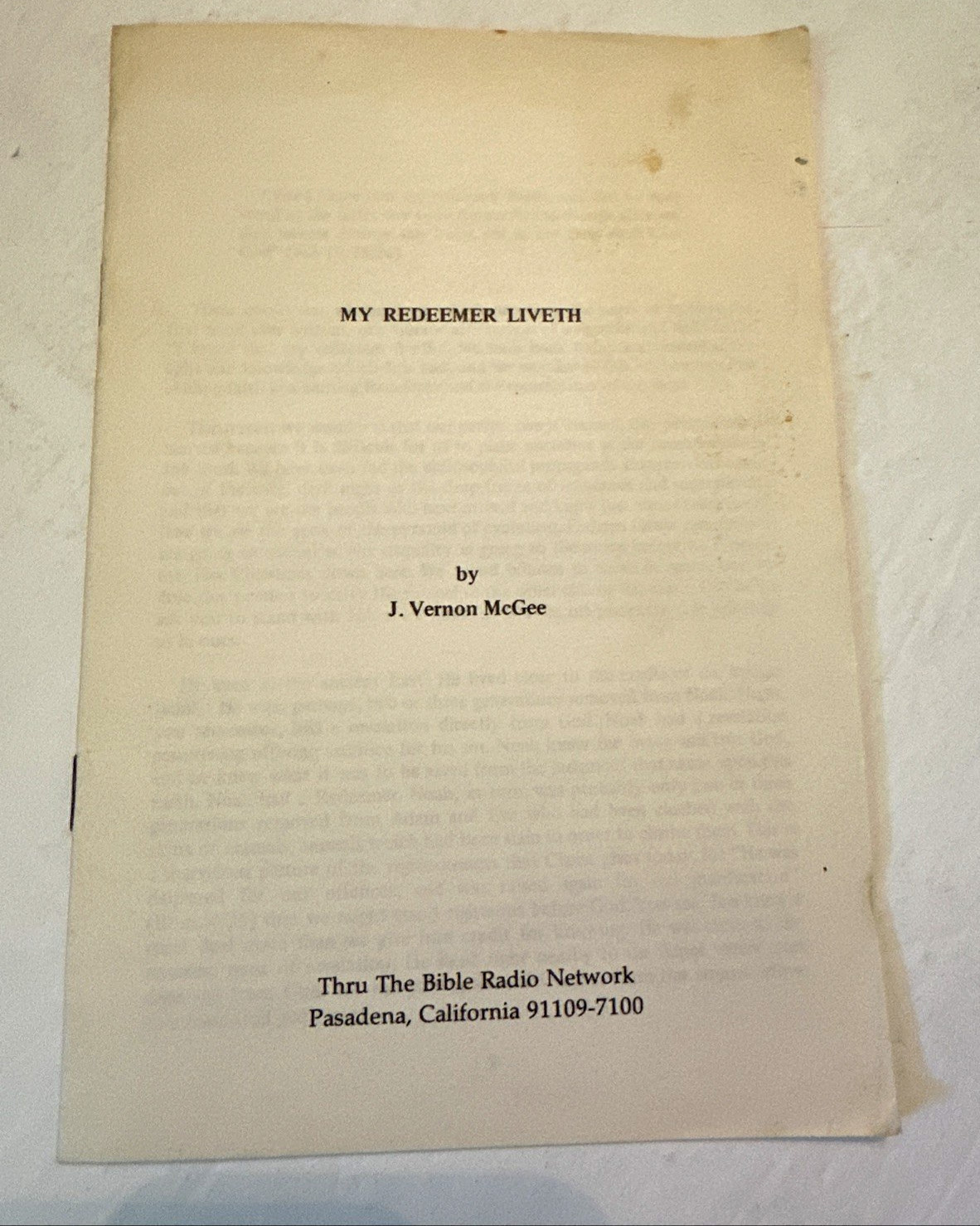 My Redeemer Liveth J Vernon McGee Pamphlet Booklet Bible Radio Network