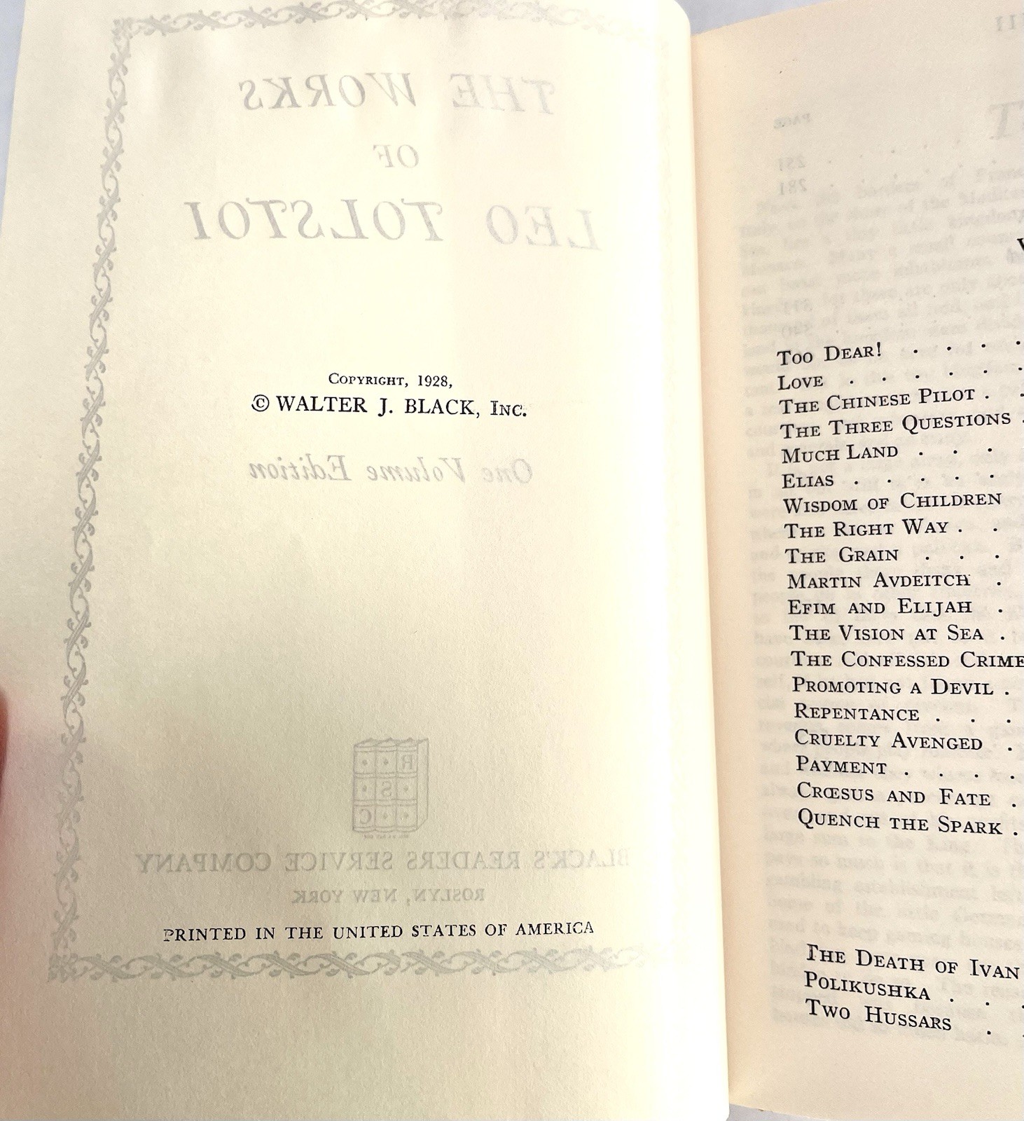 1928 Antique Book The Works Of Leo Tolstoi By Walter J. Black, Inc Hardcover