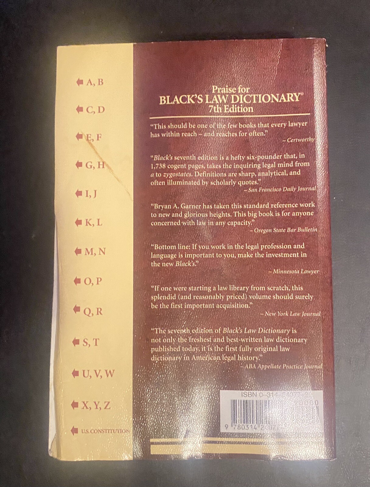 Blacks Law Dictionary, 7th Edition – Paperback By Black, Henry Campbell – GOOD