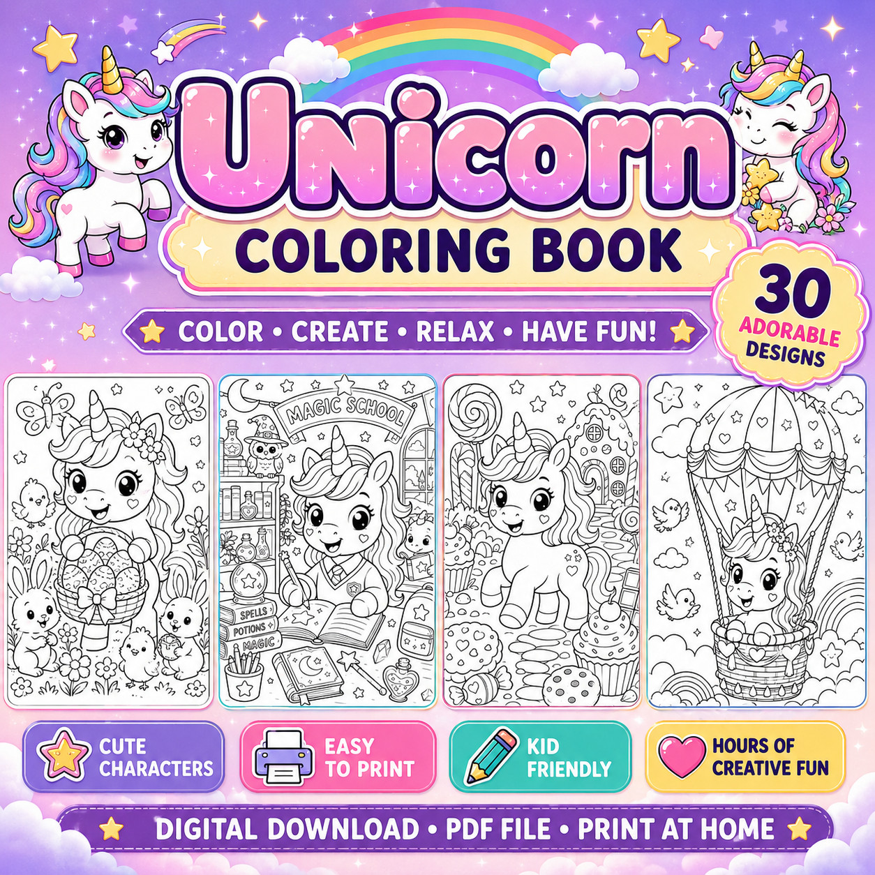 DIGITAL CONTEN – Unicorn Coloring Book: For Kids Ages 4-8 PRINTABLE