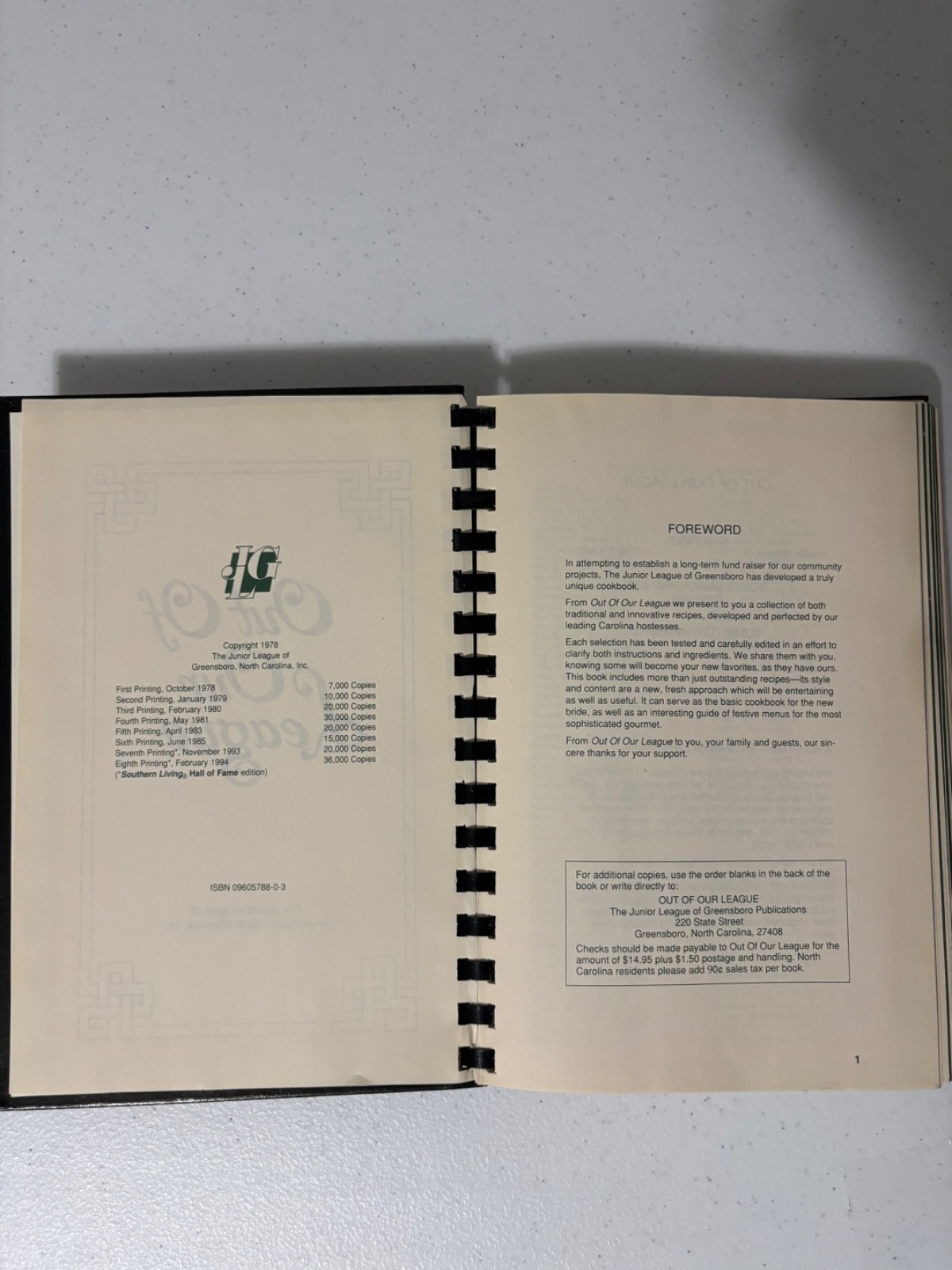 Cookbook VTG Out of Our League of Greensboro NC