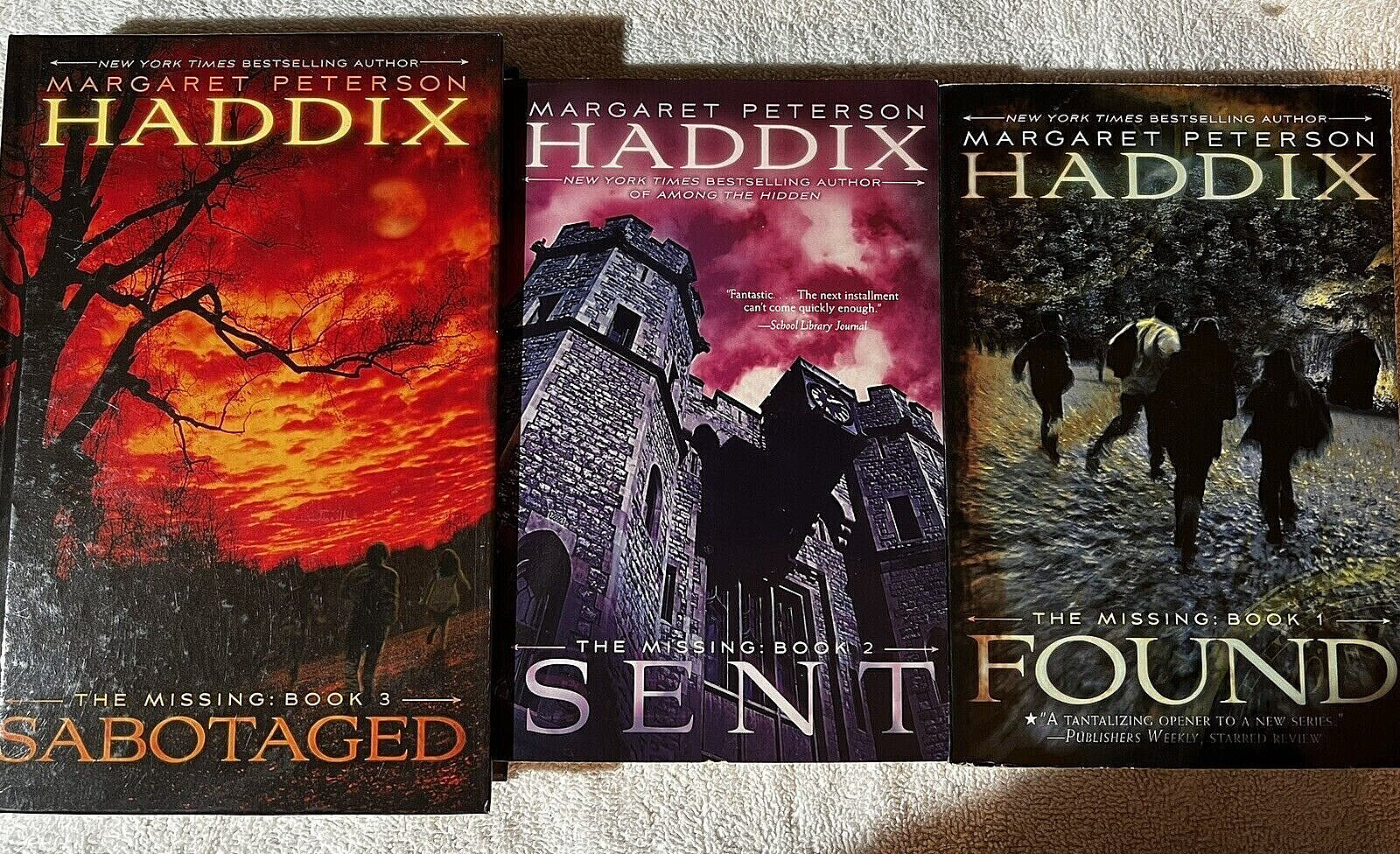 THE MISSING (FOUND SENT SABOTAGED) Lot of 3 Books by Margaret Peterson Haddix