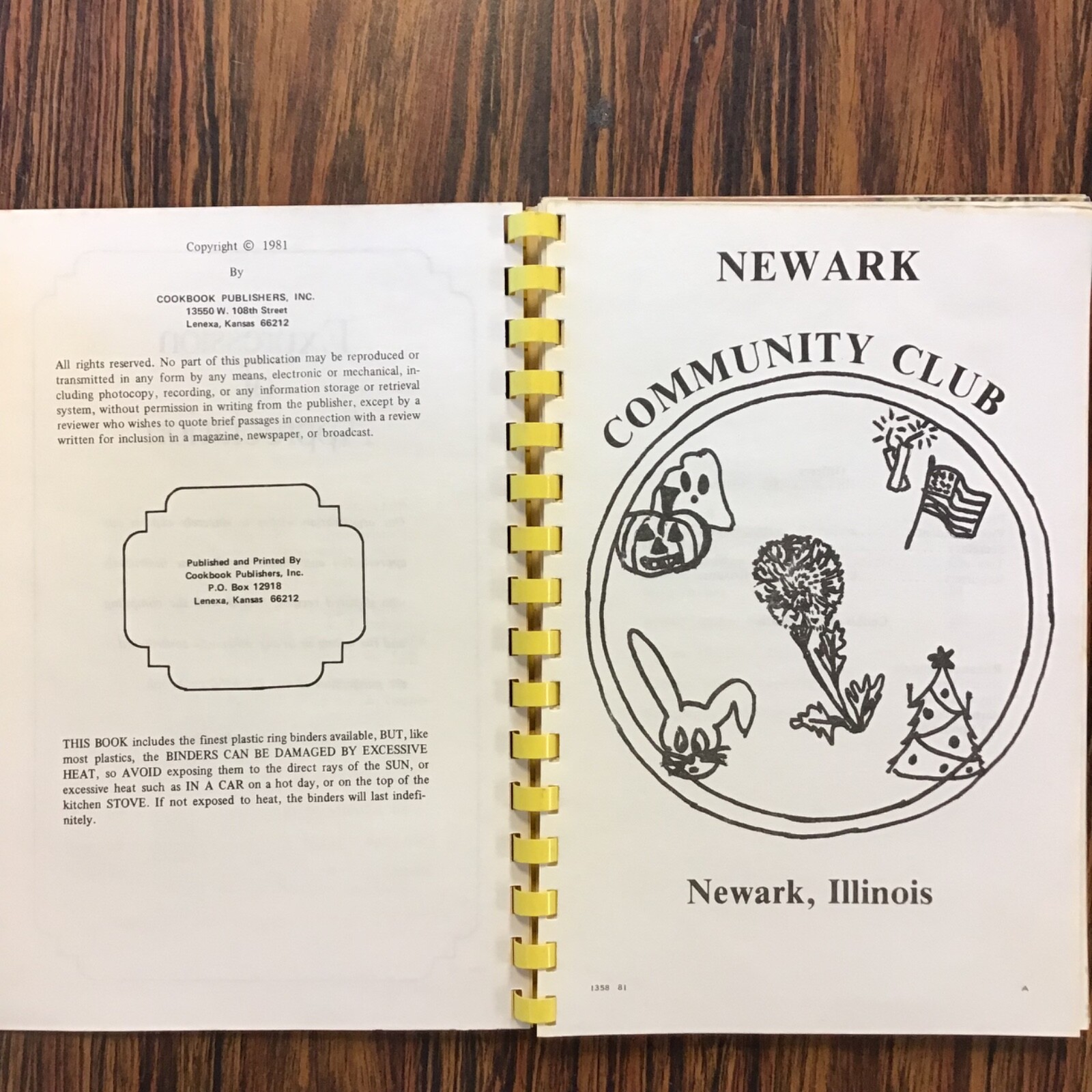 Newark Illinois Community Club 1981 Vtg Cookbook SEE index Photos