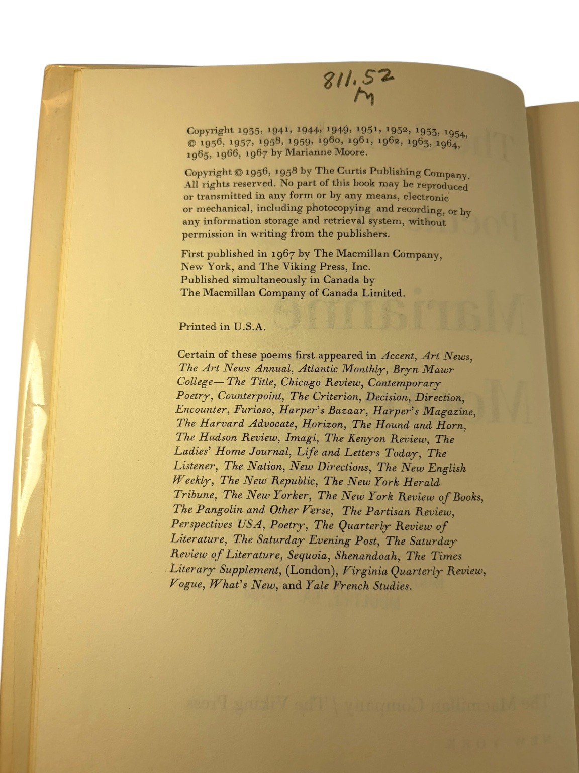 The Complete Poems of Marianne Moore 1967 First Edition Macmillan Viking