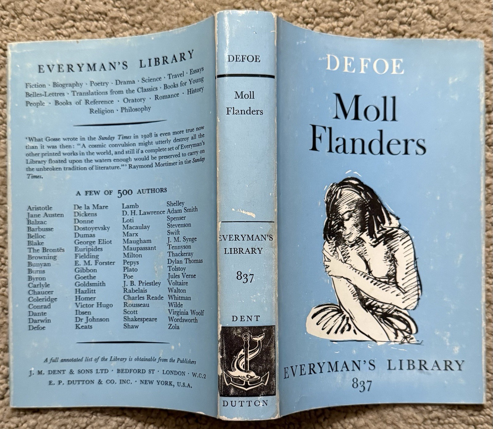 MOLL FLANDERS BY DANIEL DEFOE 1966 EVERYMAN’S LIBRARY VINTAGE HARDCOVER W/ DJ