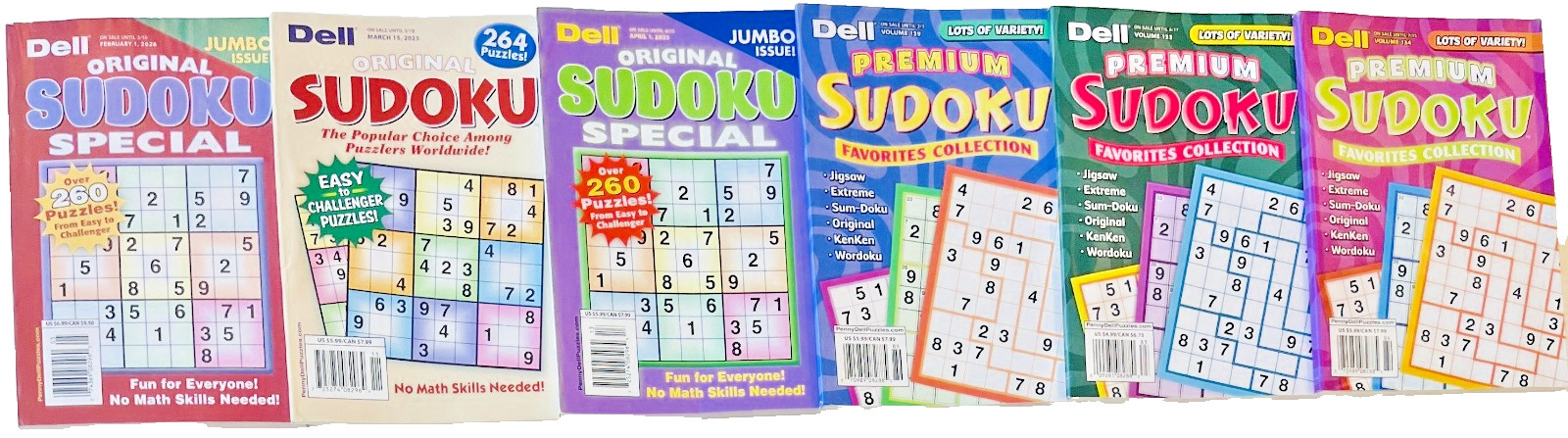 NEW Lot of 6 Penny Press Dell Sudoku Premium Favorites & Original Puzzle Books