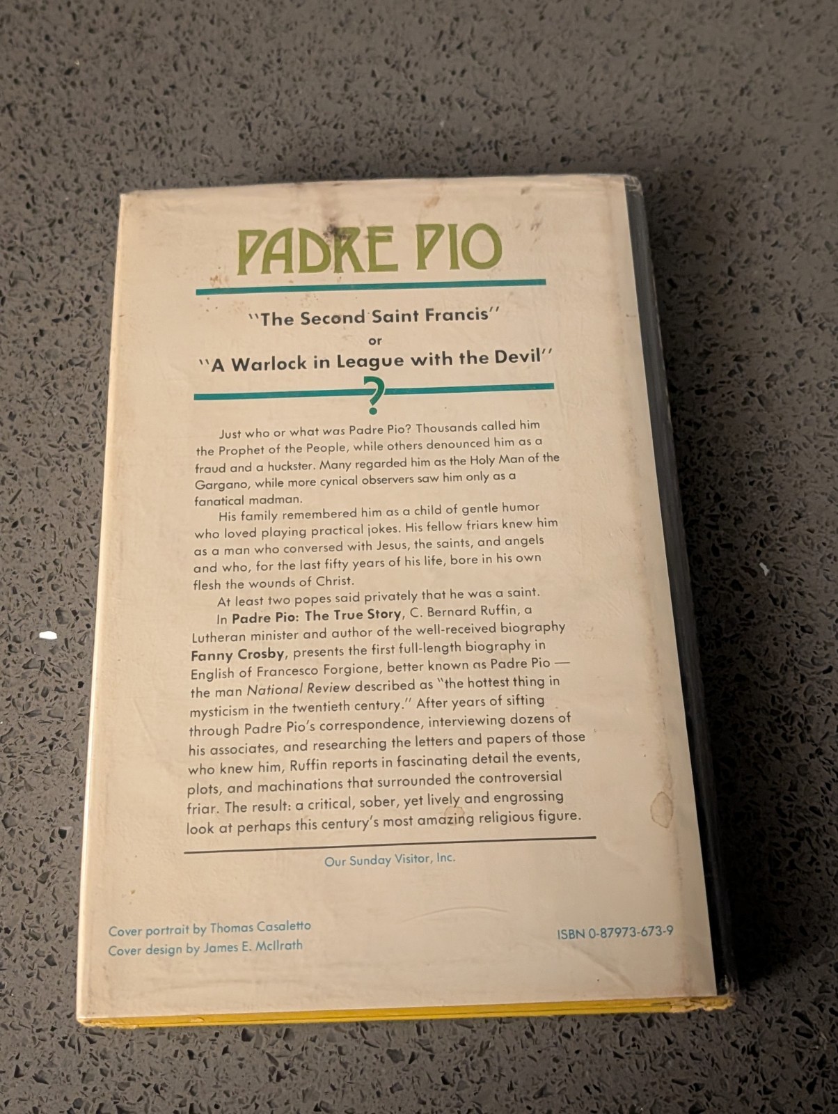 cay padre pio: the true story book, by c. bernard ruffin, 1982 Hardcover