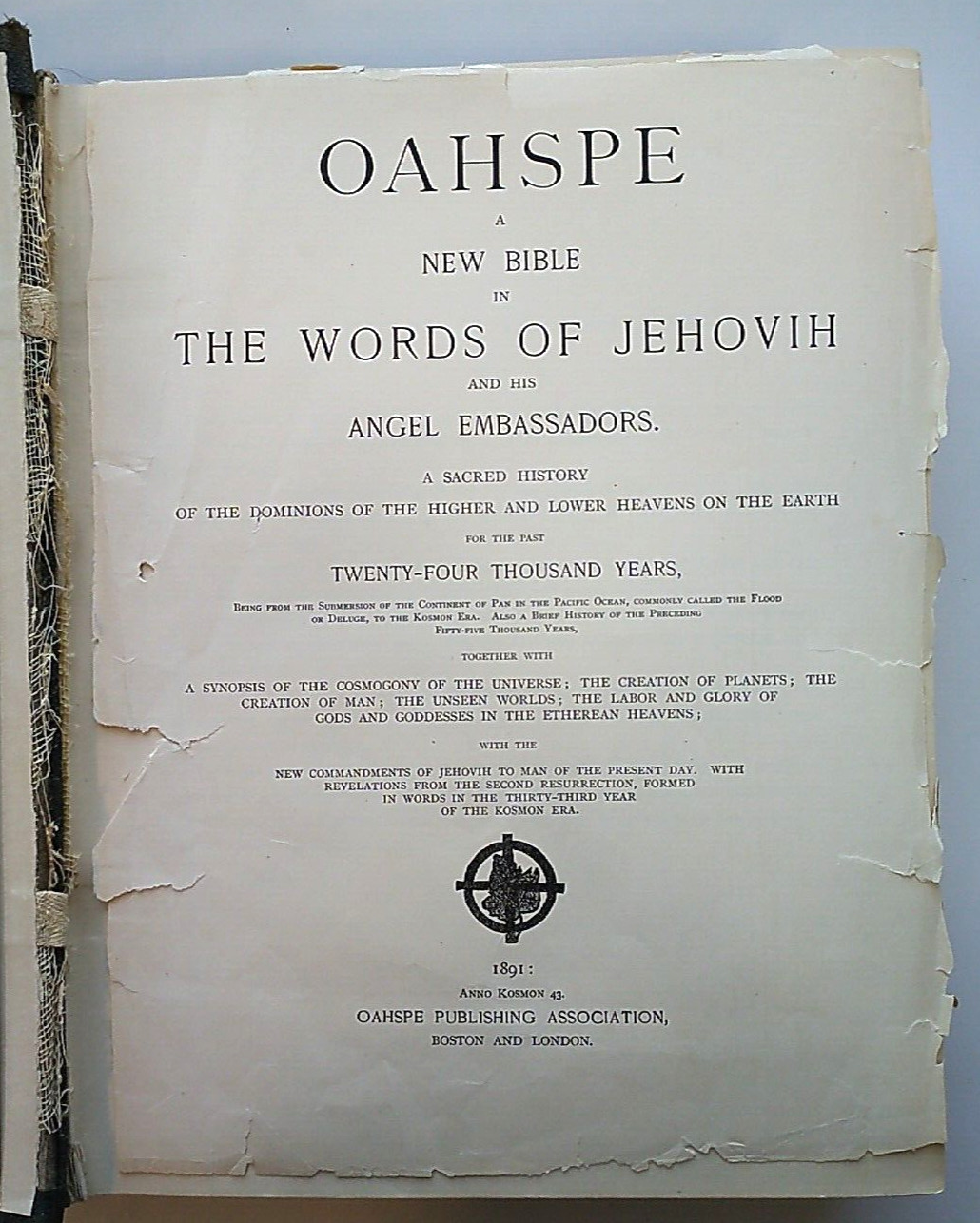 Oahspe: A New Bible In The Words Of Jehovih by John Ballou Newbrough – 1891 – HC