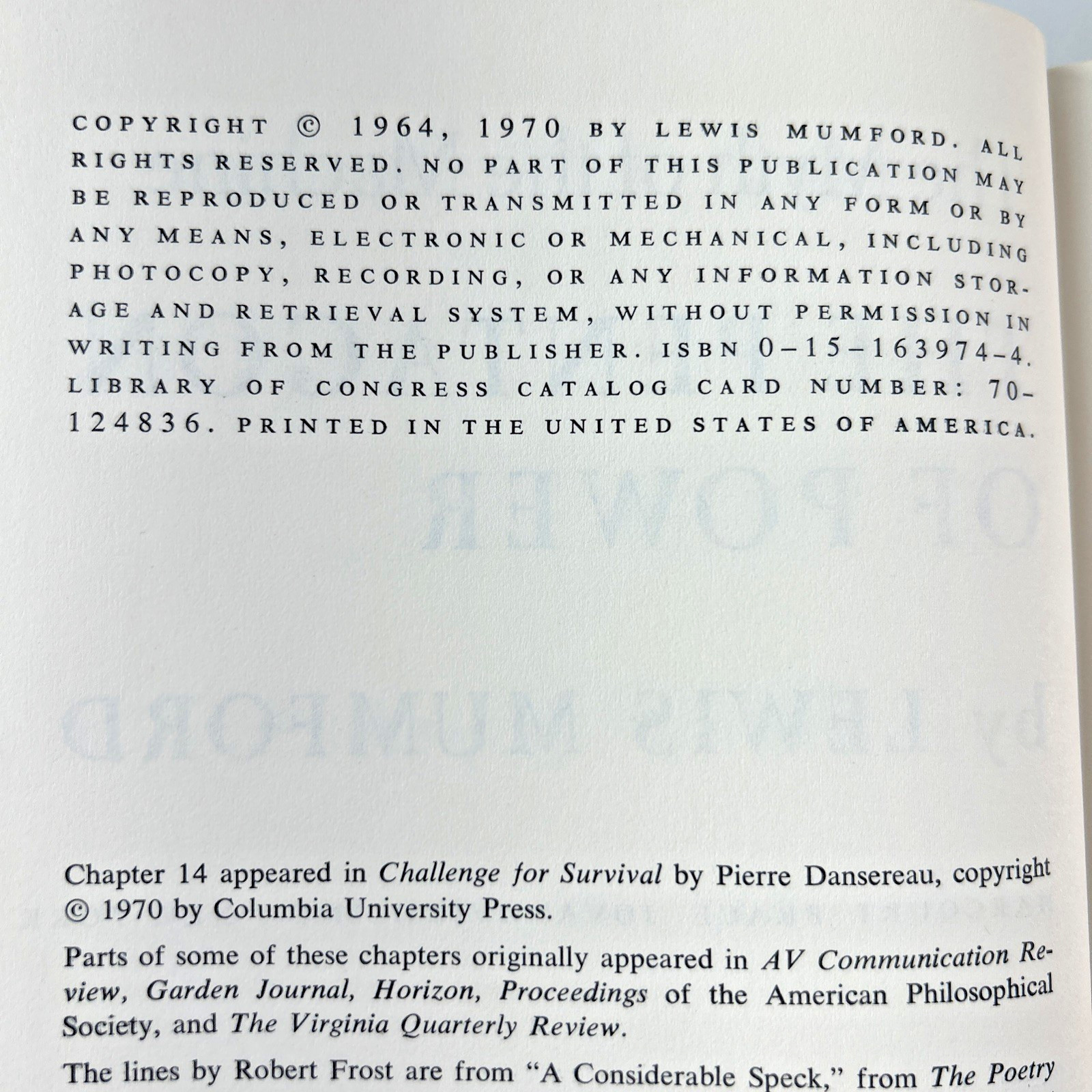 PENTAGON OF POWER MYTH OF THE MACHINE – Lewis Mumford – Hardcover 1970