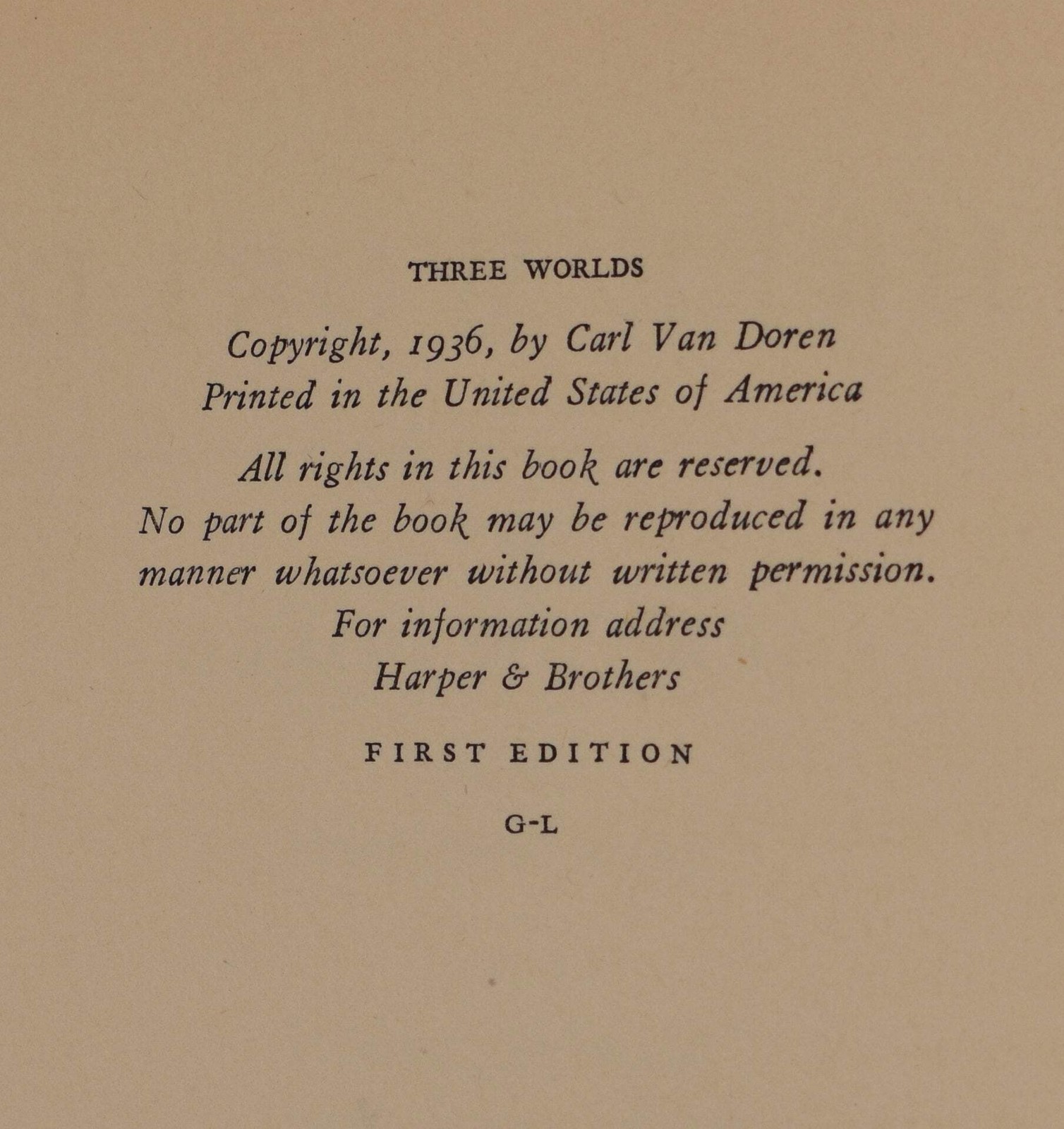 Three Worlds, First Edition