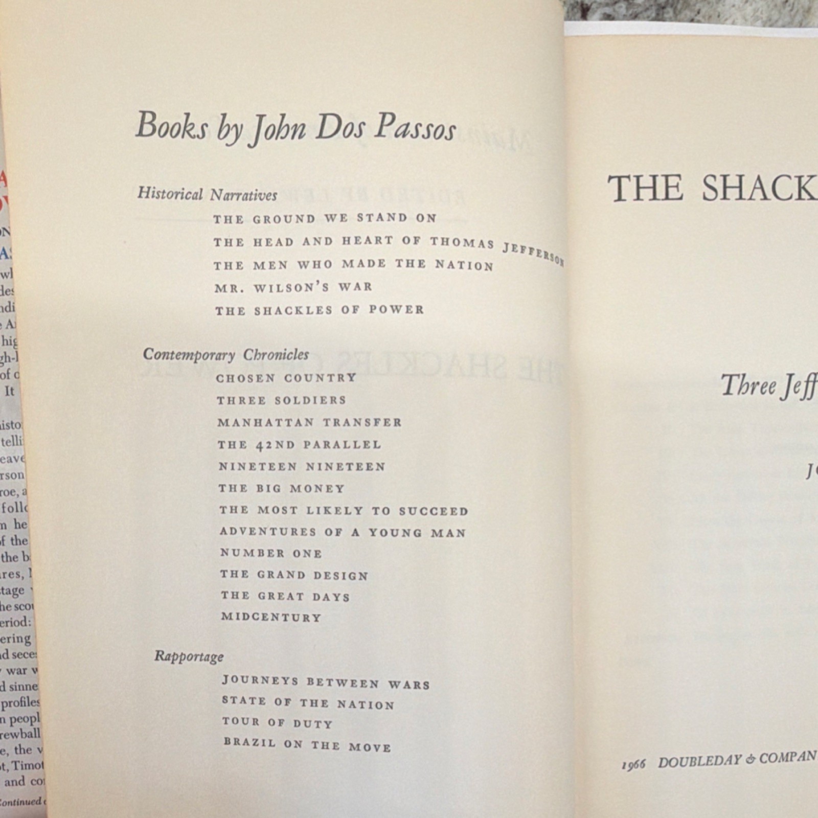 The Shackles of Power (Hardcover, 1966) First Edition John Dos Passos
