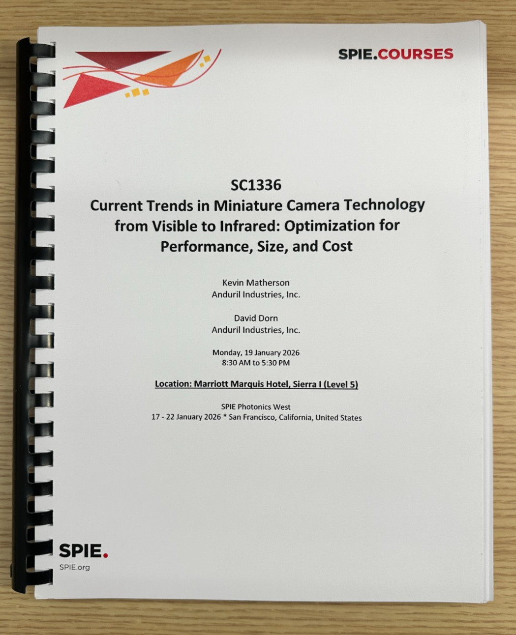 SPIE Course Notes SC1336 Miniature Camera Technology Visible to NIR 374 pages