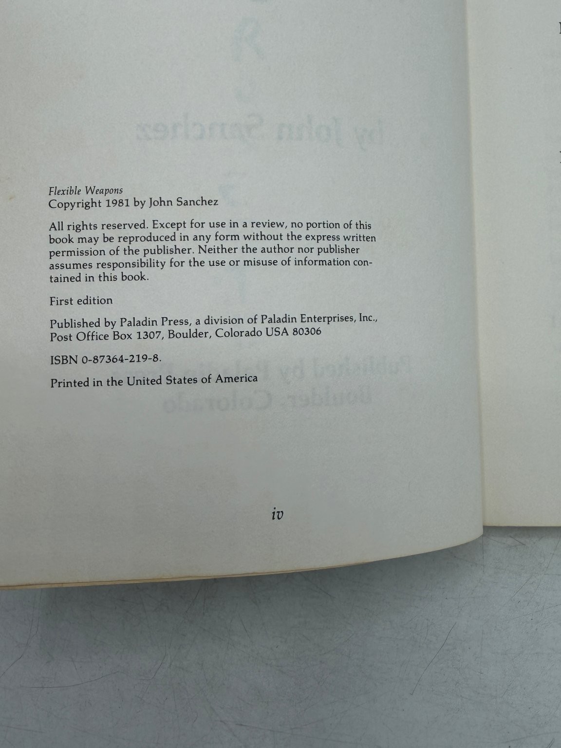 Flexible Weapons John Sanchez 1981 First Edition Martial Arts Paladin Press