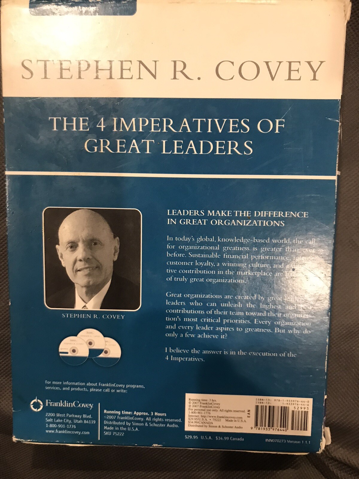 STEPHEN R. COVEY. THE 4 IMPERATIVES OF GREAT LEADERS. 3 Disc Audio Set On CD