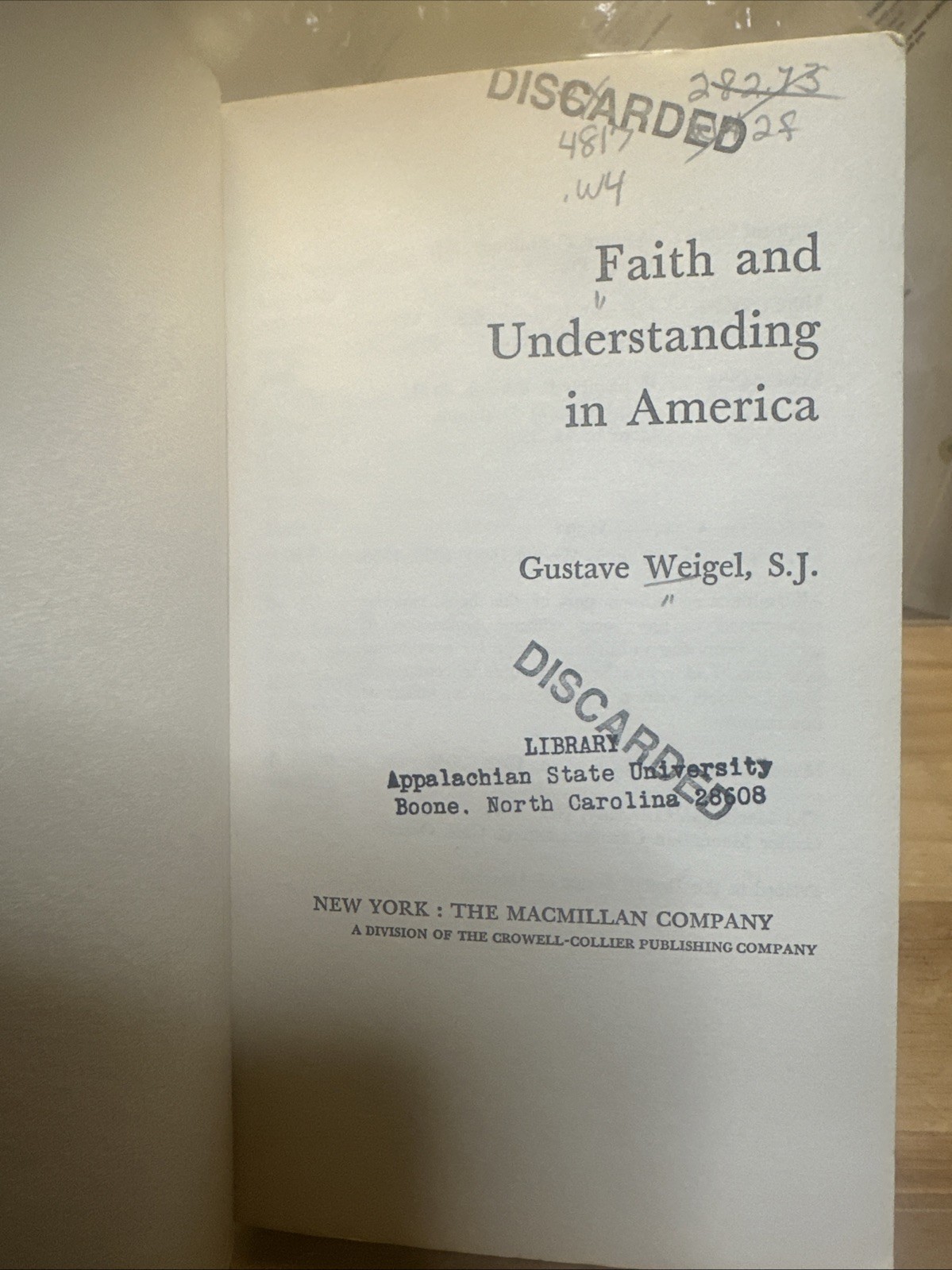 Faith and Understanding in America by Gustave Weigel, S.J. 1962 Paperback