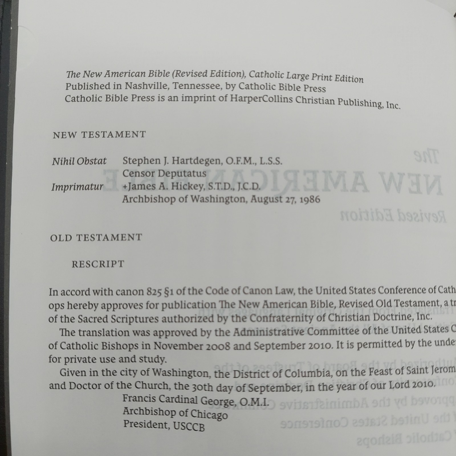 Holy Bible New American Revised Edition Large Print By Catholic Bible Press 2011