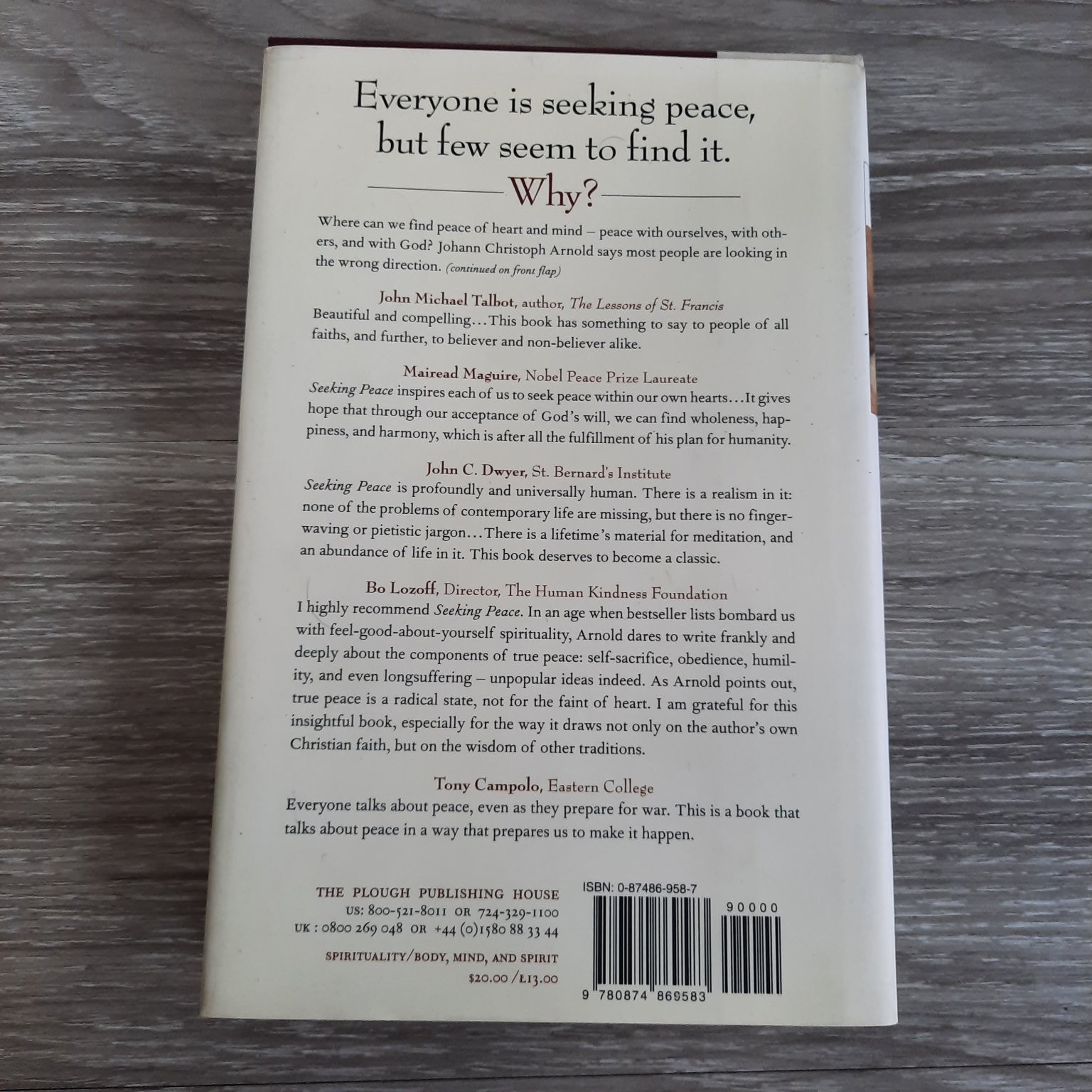 Seeking Peace Johann Christoph Arnold 1998 Spirituality Plough Publishing House