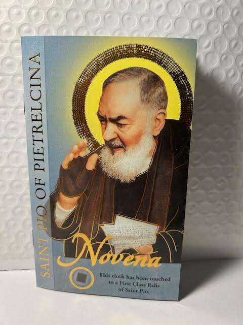 Padre Pio Small Novena Book NEW with Relic On Front Cover: Restocked!