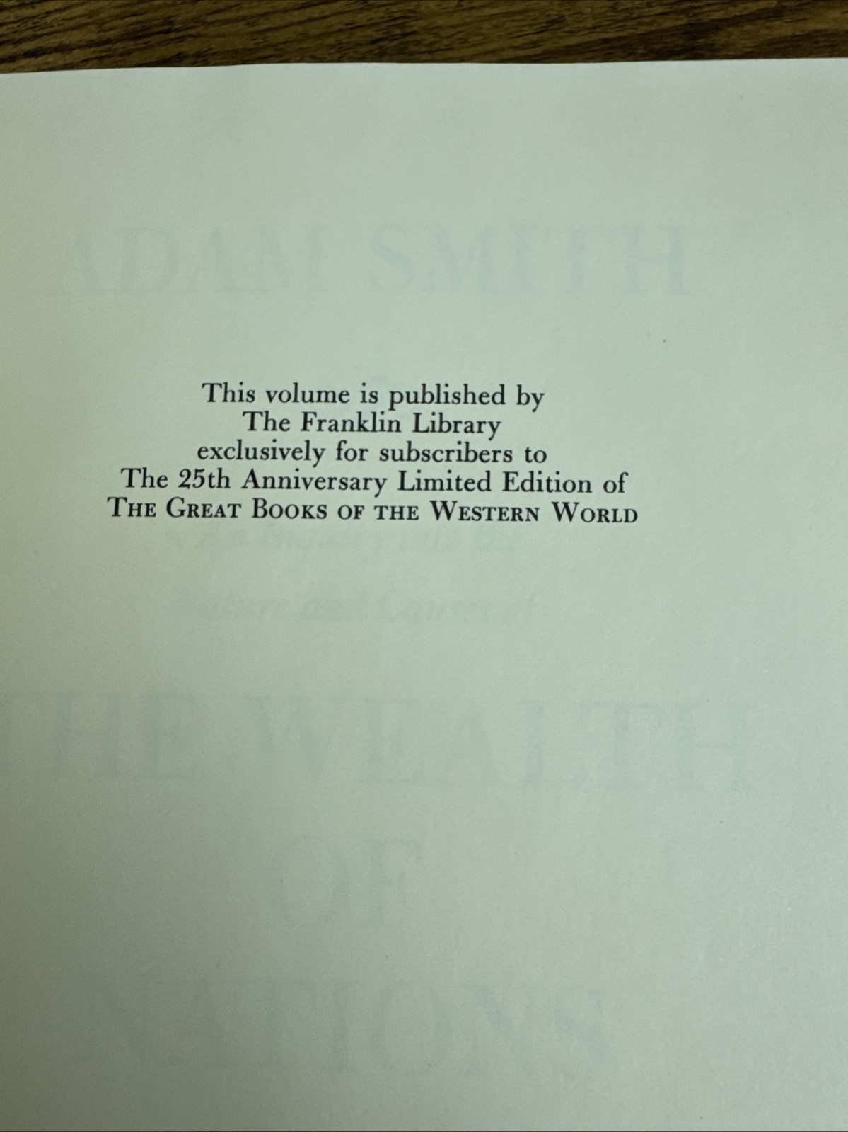 The Wealth of Nations by Adam Smith Franklin Library Leatherbound Edition 1978