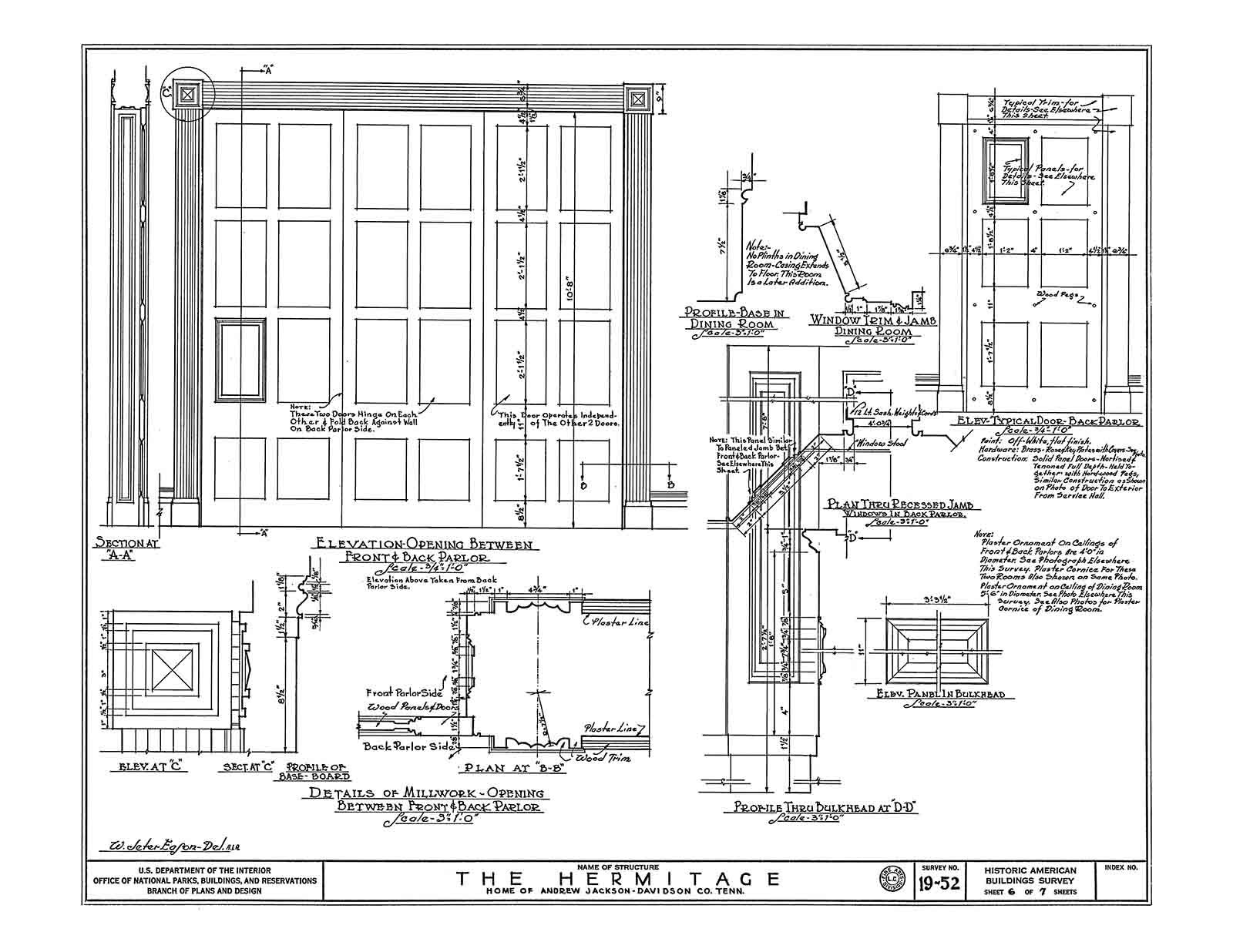 The Hermitage, Andrew Jackson House Drawings, Architectural Plan Drawings