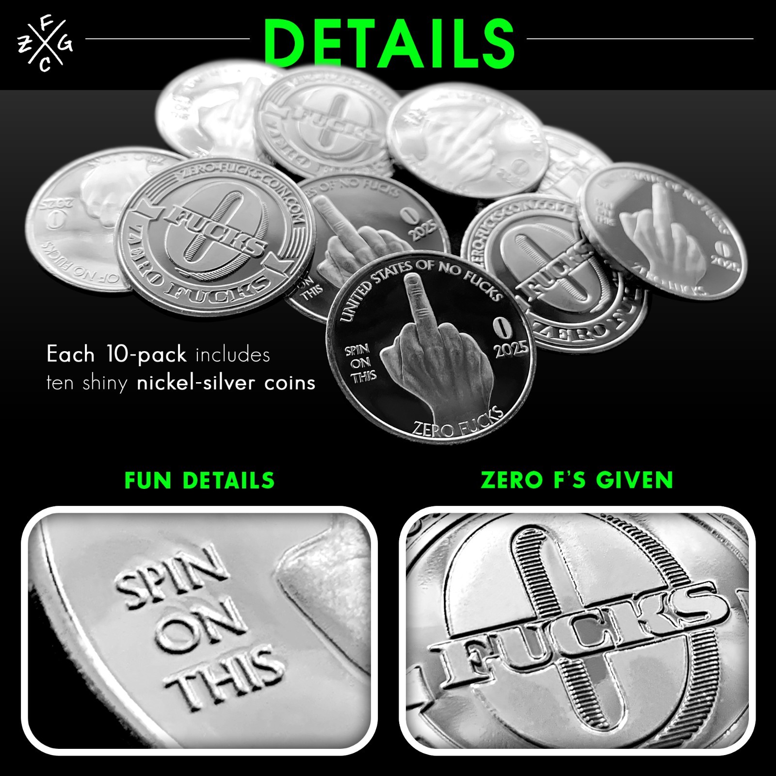 Zero Fucks Given Coins! The Finger 10-Pack – NEW
