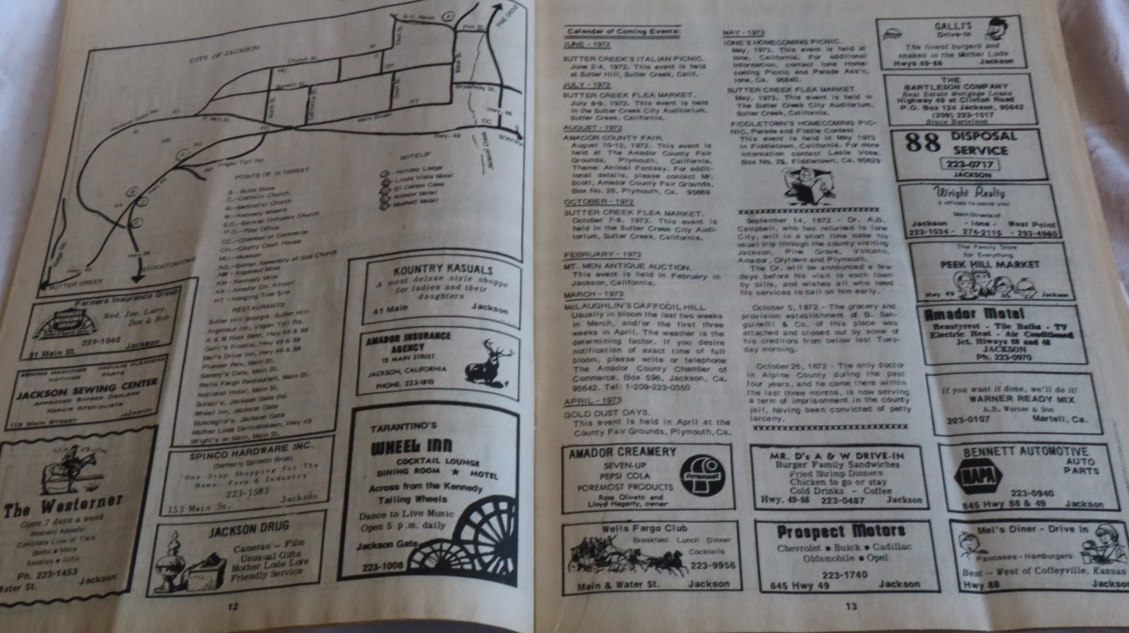 Amador County TRAVEL GUIDE 1972-73 MAPS ADS HISTORY THE MOTHER LODE HWY 88 b1
