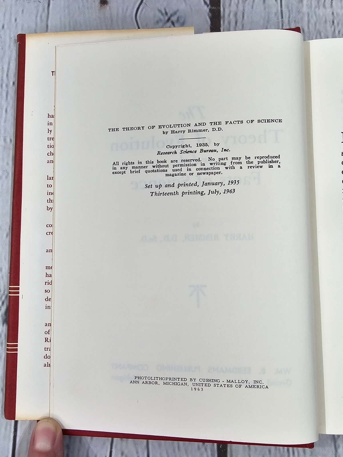 The Theory Of Evolution and the Facts of Science By Harry Rimmer 1963 Hardcover