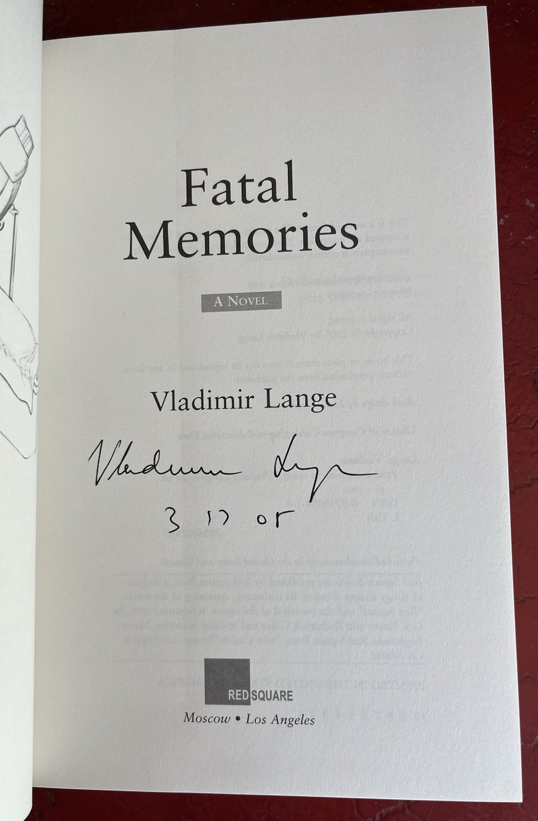 “FATAL MEMORIES” VLADIMIR LANGE SIGNED 2005 1st EDITION HC-MEDICAL THRILLER-FINE