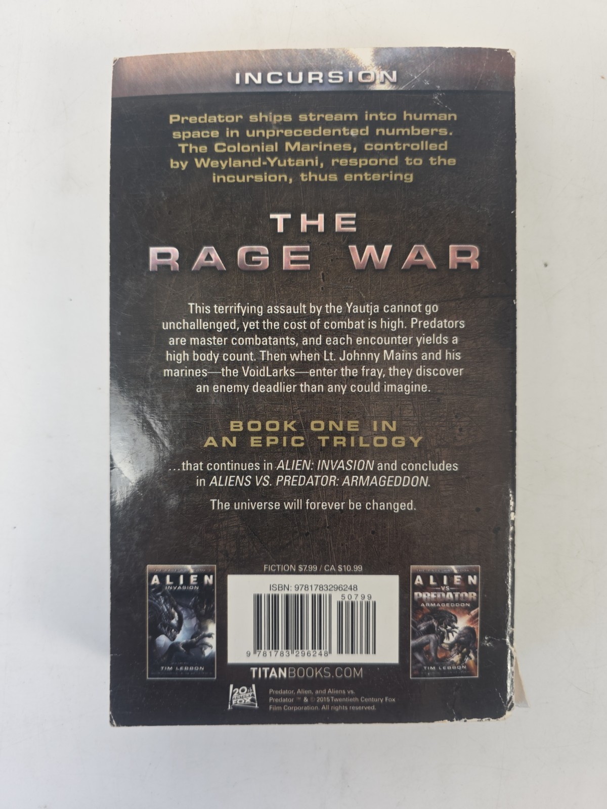 The Rage War 1-2: Predator Incursion & Alien Invasion by Tim Lebbon Titan Books