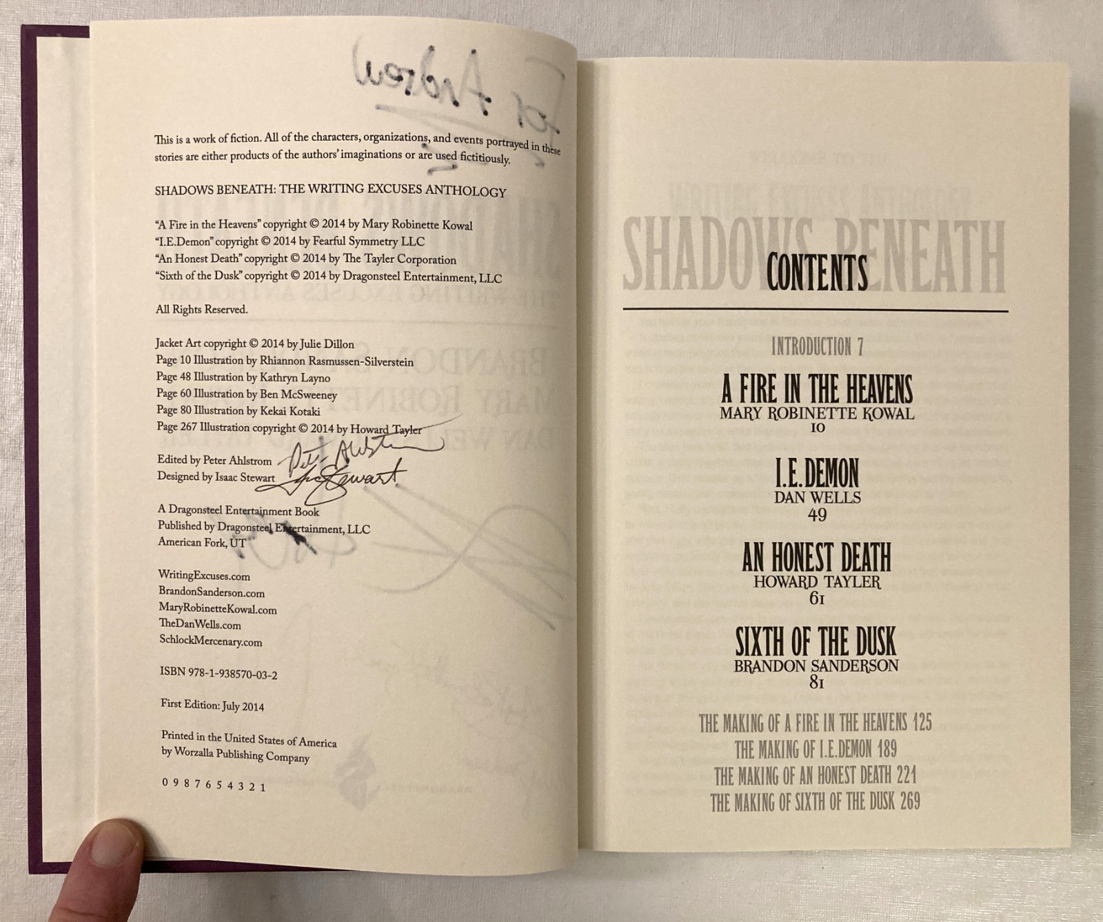 SIGNED X7 Shadows Beneath Writing Excuses Anthology 1st/1st HC/DJ LikeNEW