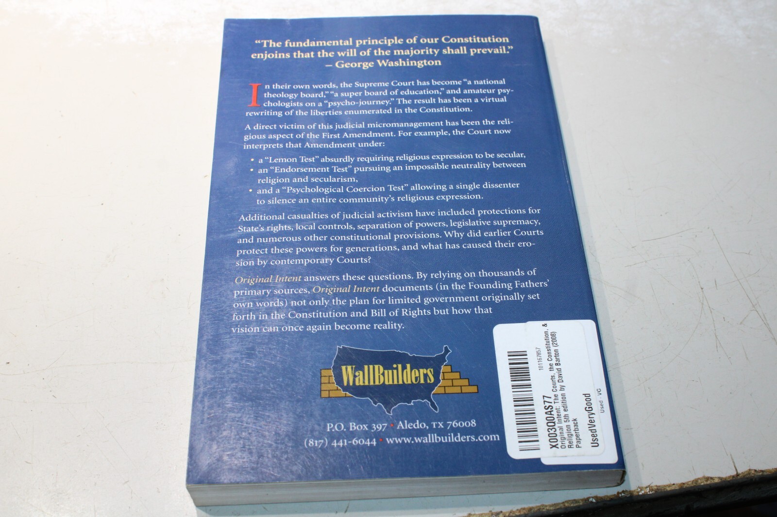 Original Intent: The Courts the Constitution & Religion by David Barton