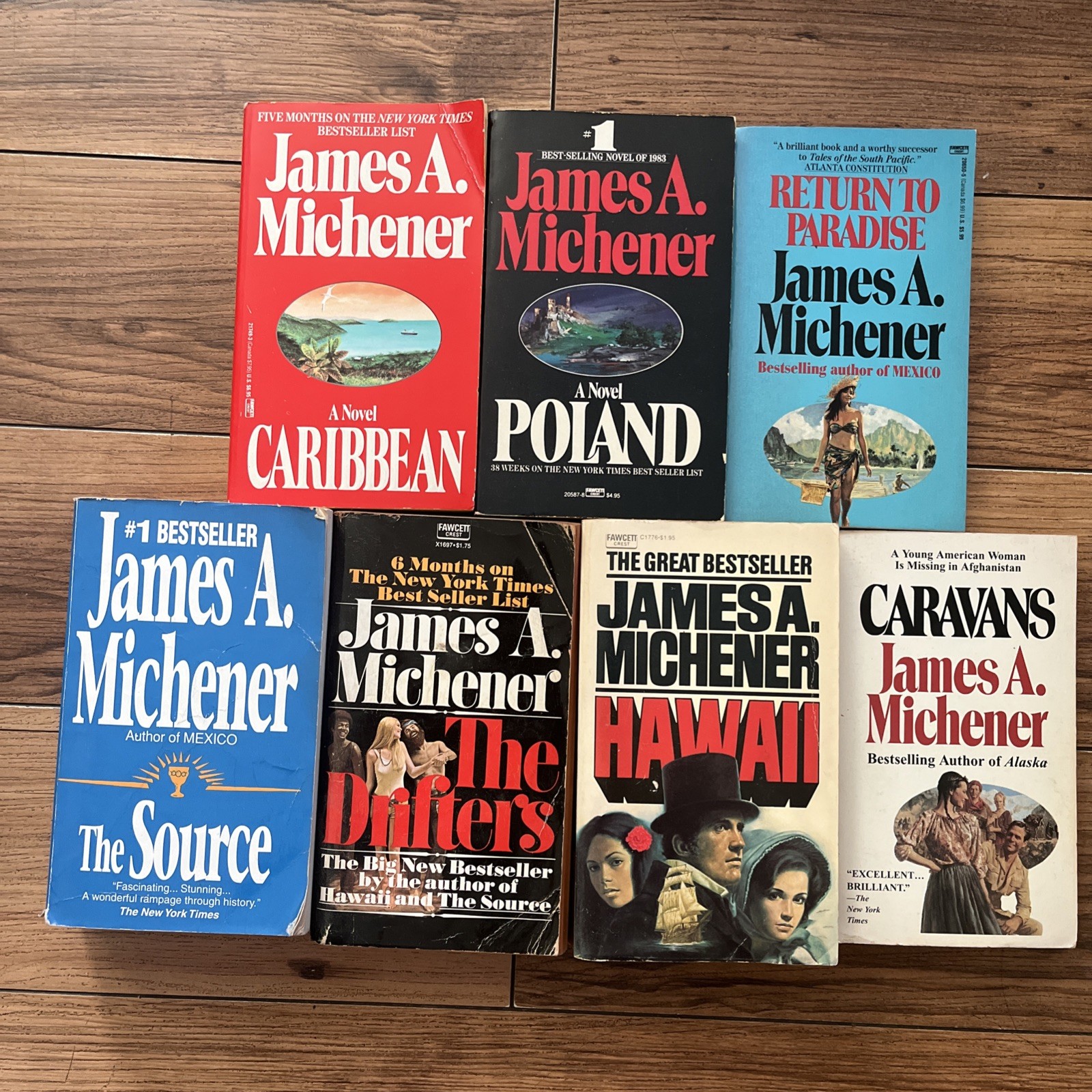 VINTAGE James A. Michener Book Lot of 7 Paperback Reader Novels Adventure