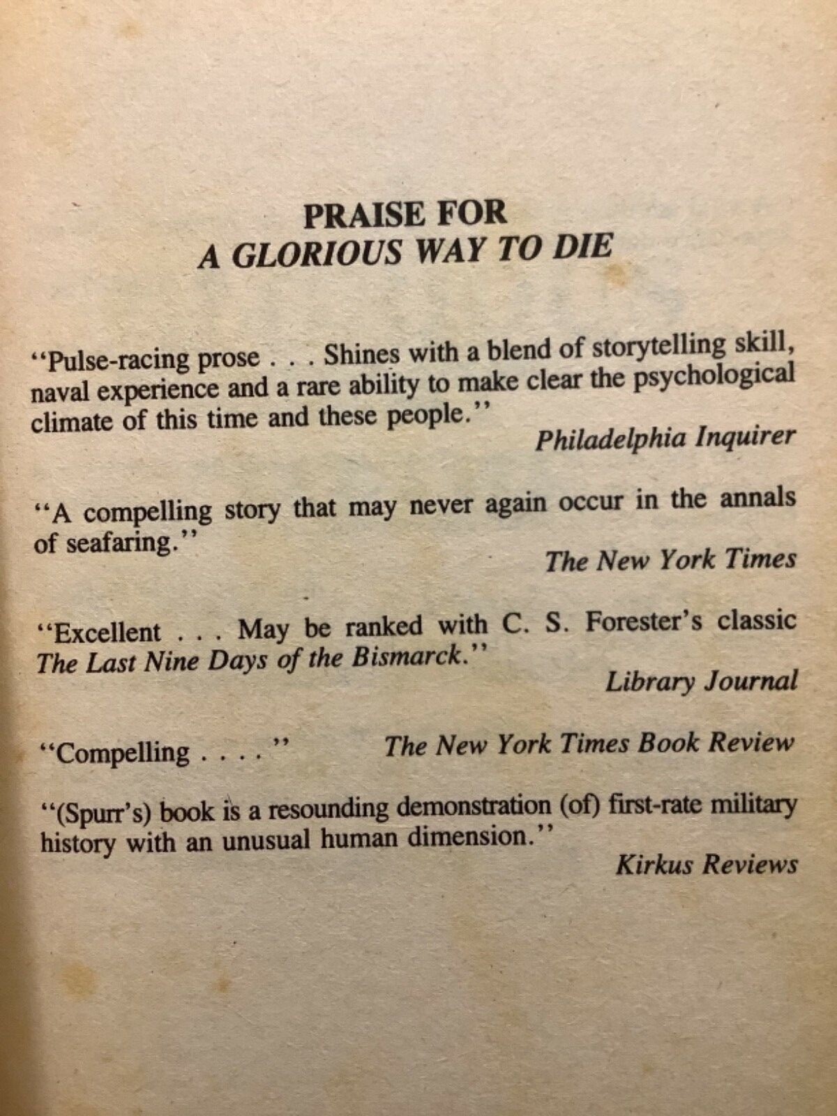 A Glorious Way To Die by Russell Spurr. A Bantam Book.