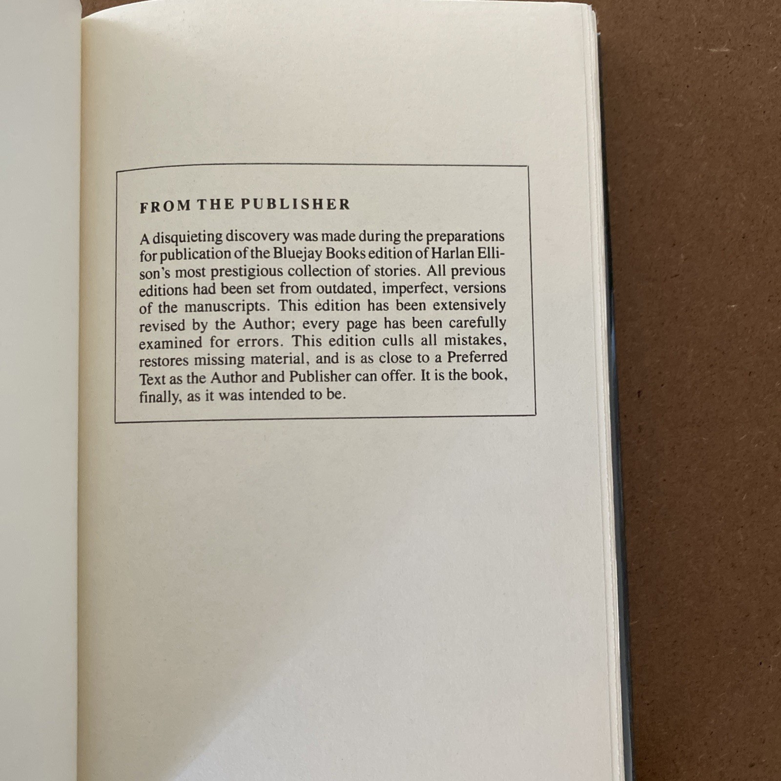 Harlan Ellison – Deathbird Stories – Bluejay HC BCE – author preferred version