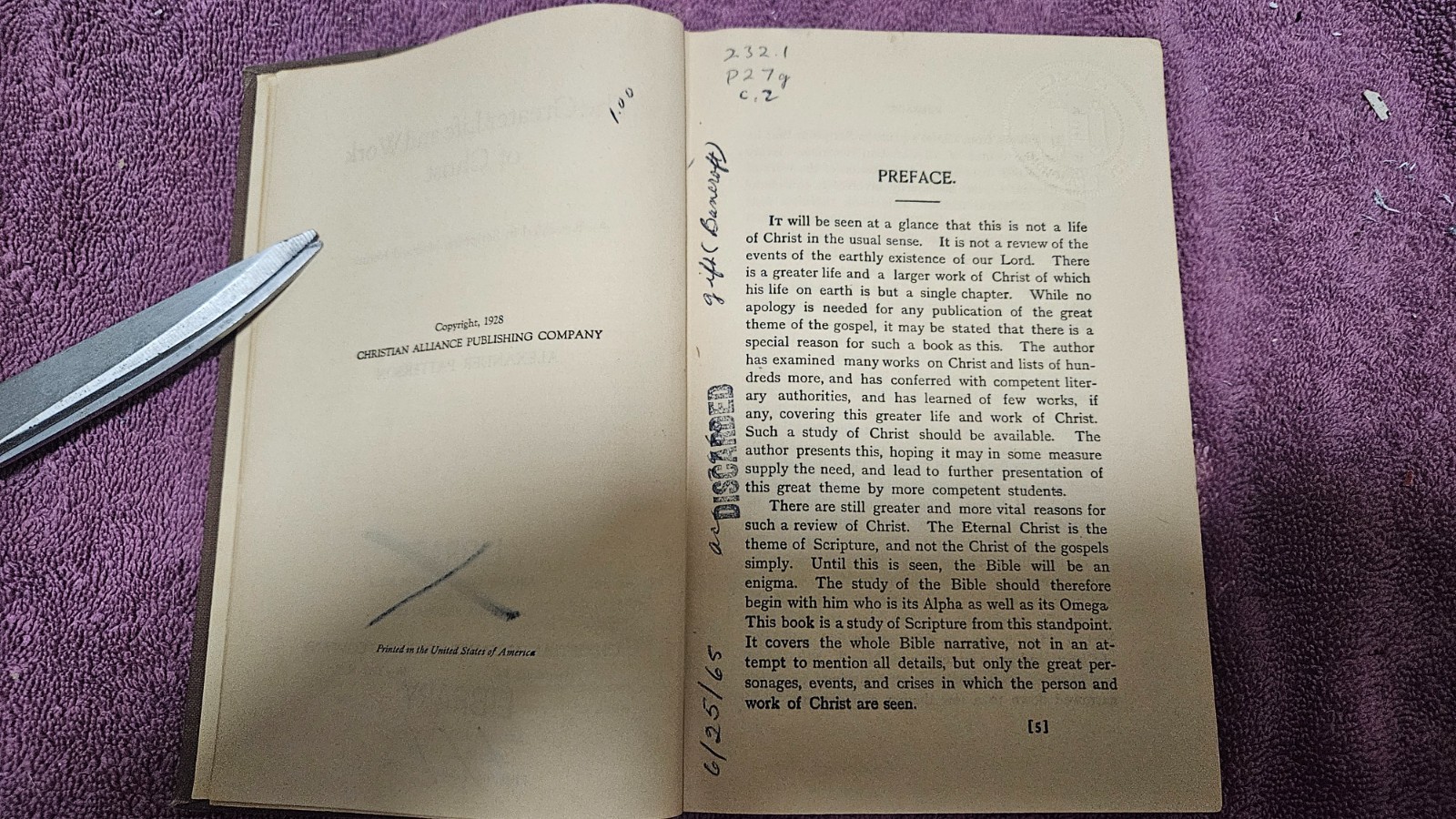 ‡ ✝️ Greater Life and Work of Christ by Patterson • 1928 HC 2nd Ed Ex-Library