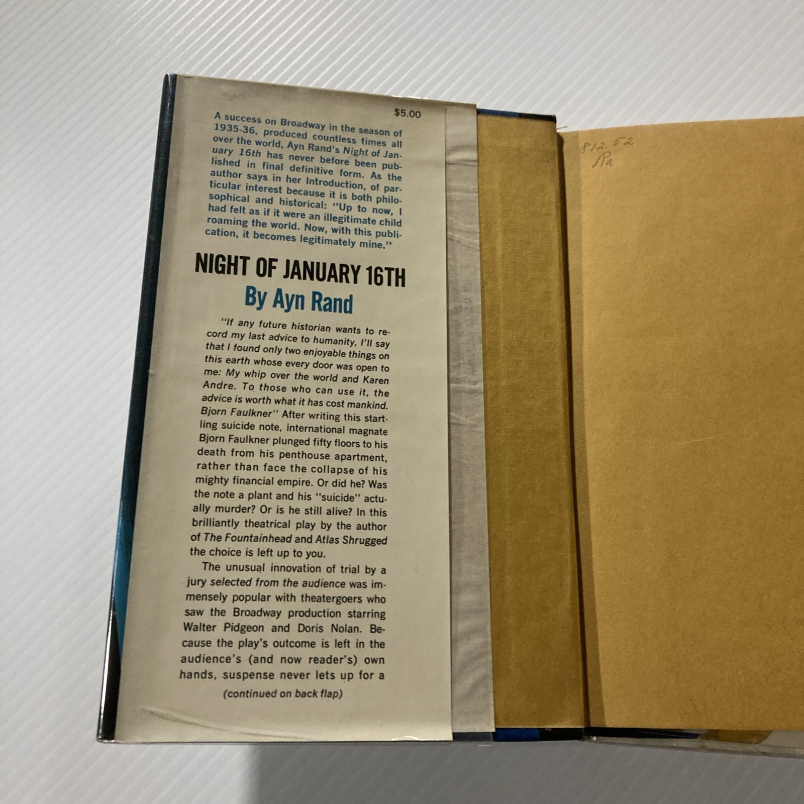 Night of January 16th : A Play by Ayn Rand (1st Edition /Printing HCDJ 1968)