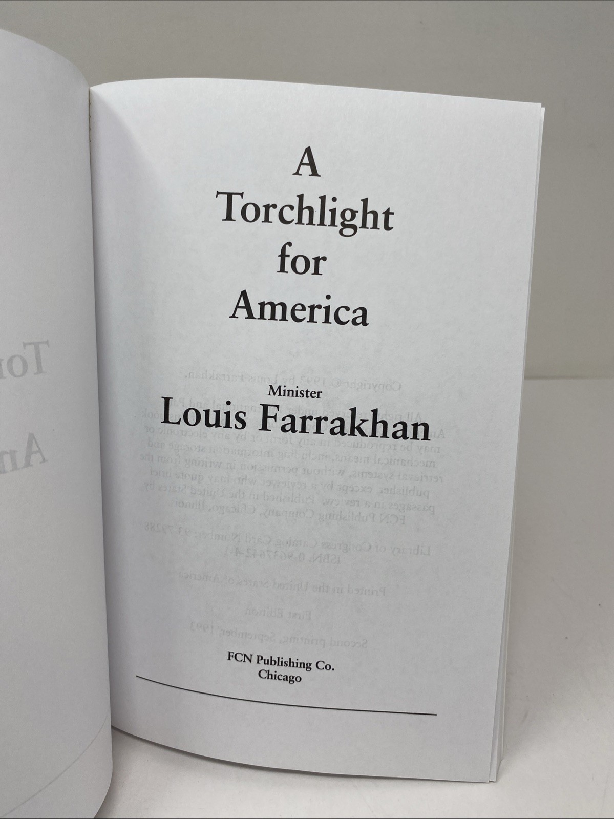 Torchlight for America Louis Farrakhan Paperback Clean Pages Name Inside Covers