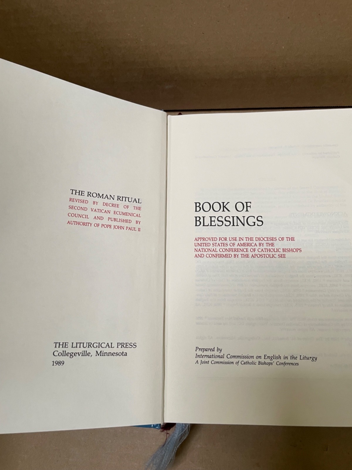 Book of Blessings: Ritual Edition Liturgical Press 1989 hardcover