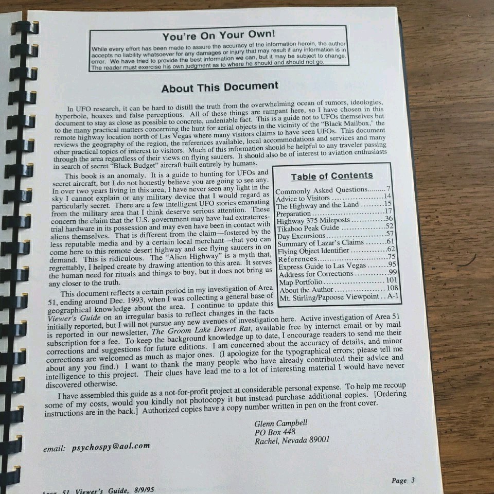 Area 51 Viewer’s Guide – Glenn Campbell (1995, Numbered) Alien Research