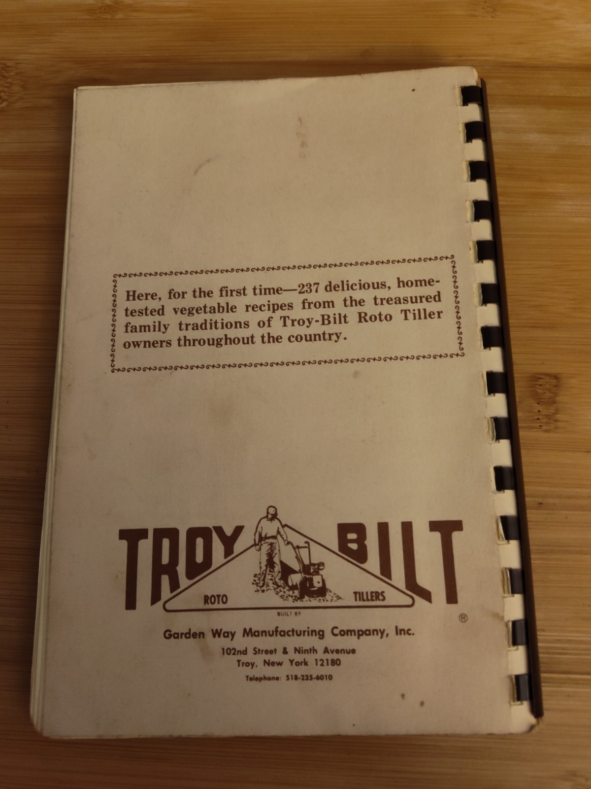 Troy-Bilt Tiller Owner’s Recipe Collection #1 Ring/Wire Bound 1976