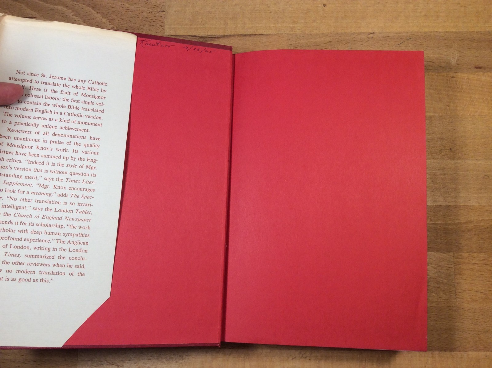 The Holy Bible, Translated From Latin Vulgate, Knox, Family Edition, 1954 HCDJ