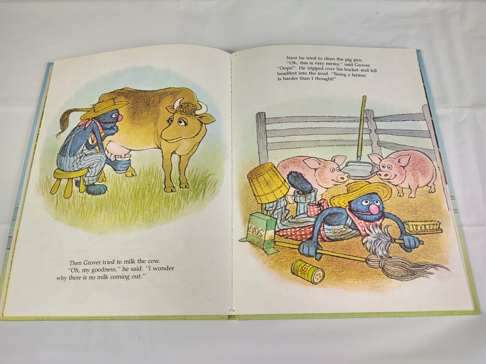 Vtg 1980 Down On The Farm With Grover Book Sesame Street Book Club Golden CTW