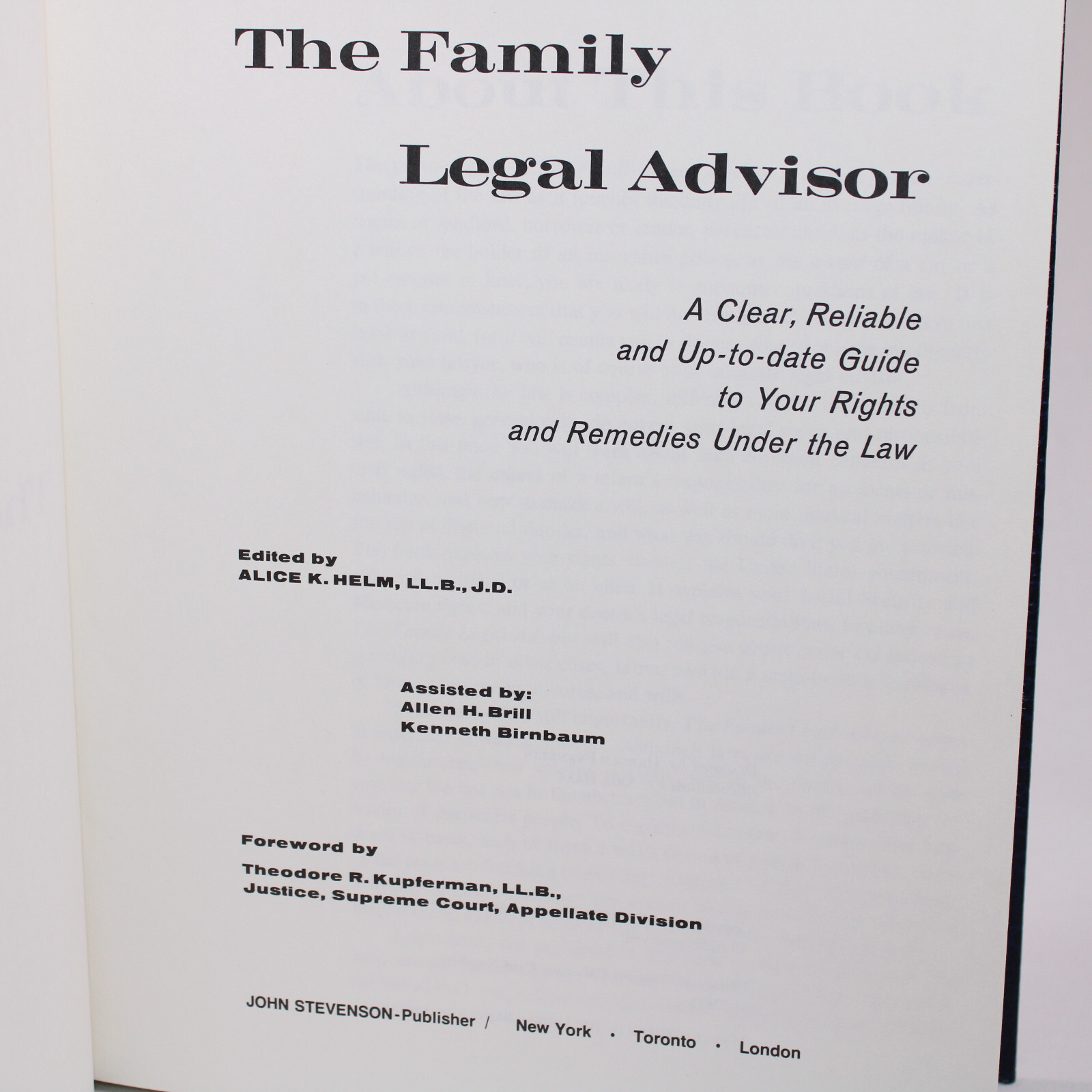 The Family Legal Advisor Hardcover Book Informative Law And Government VG Copy