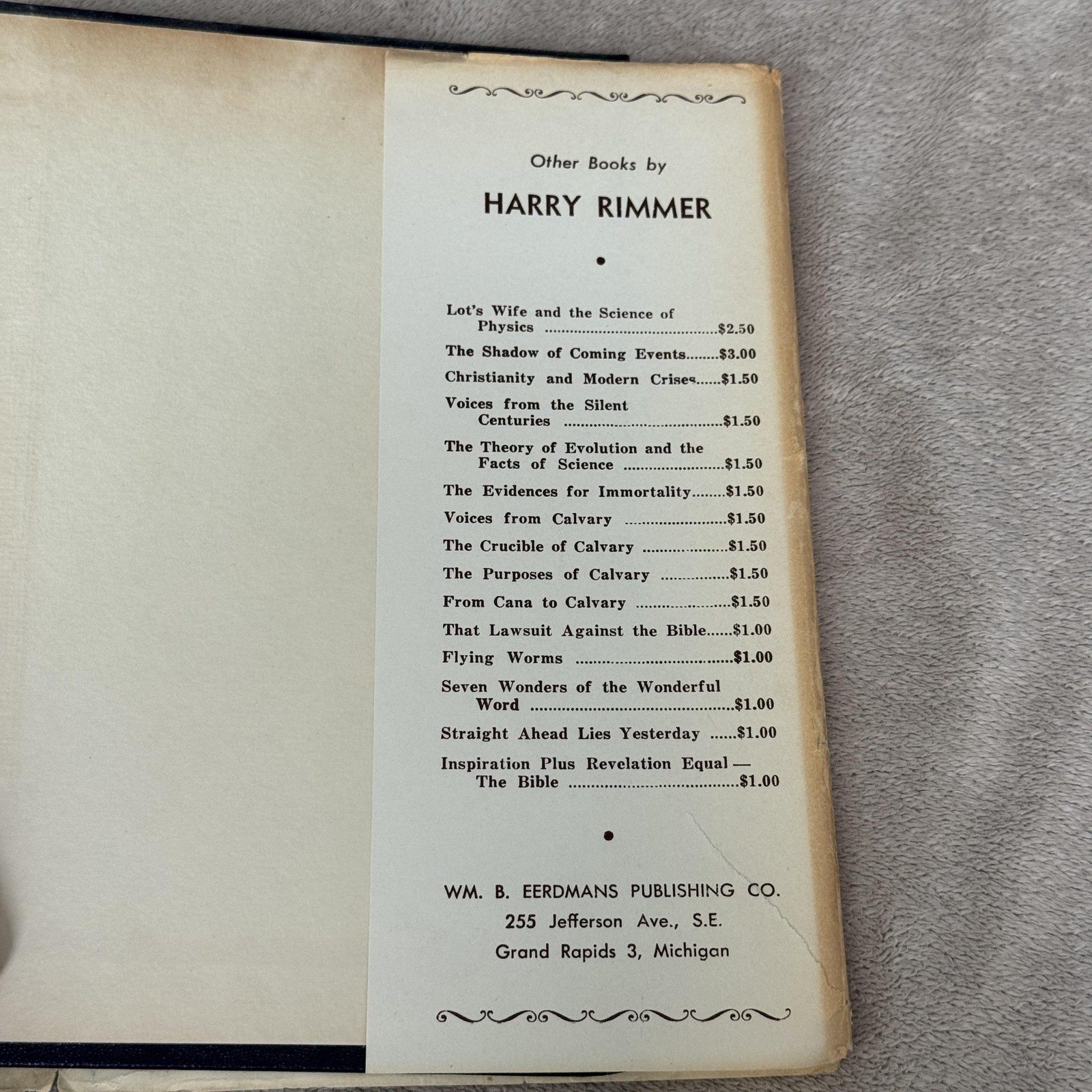 Vintage Harmony Of Science And Scripture Harry Rimmer Eerdmans 1952 HC DJ USA