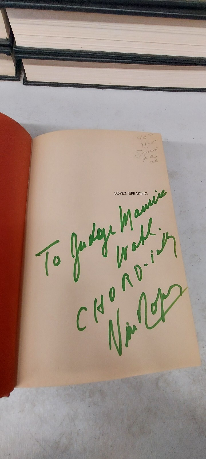 Lopez Speaking, Inscribed by Vincent Lopez To Judge Maurice Wahl 1st Ed. 1960