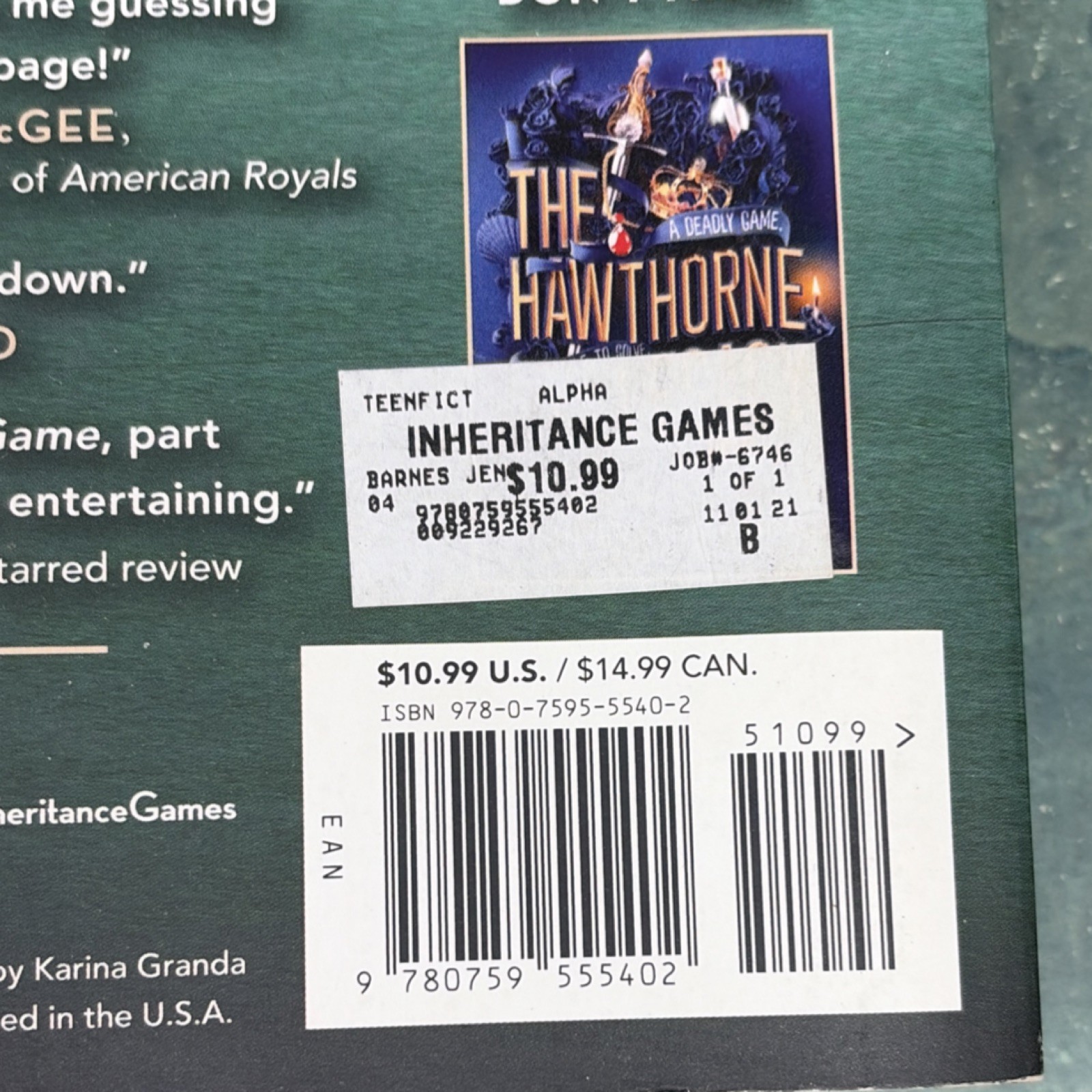 Jennifer Lynn Barnes The Inheritance Games Paperback YA Mystery Novel Series