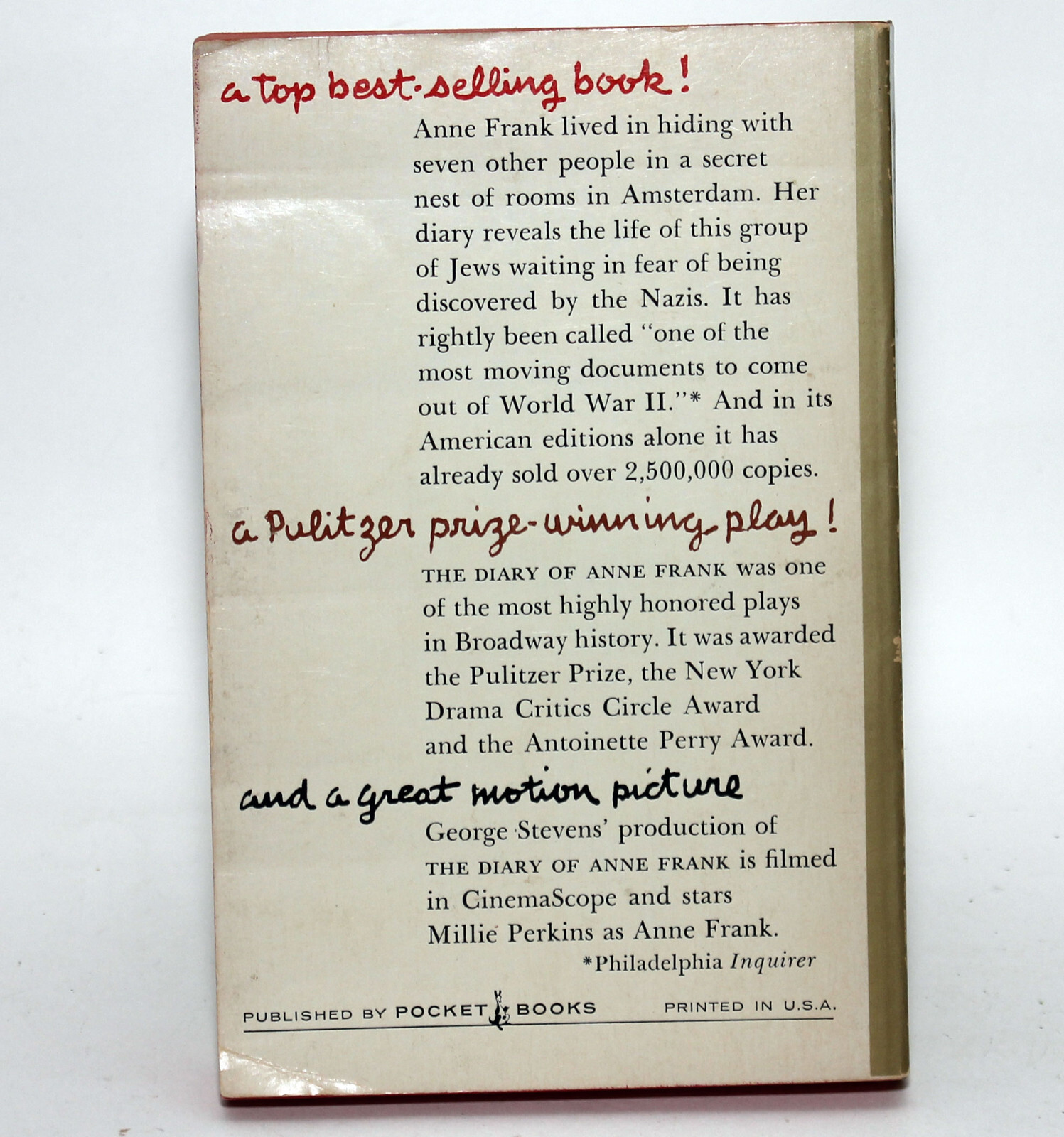 ANNE FRANK: Diary of a Young Girl – Eleanor Roosevelt Intro Pocket Books 1966 PB