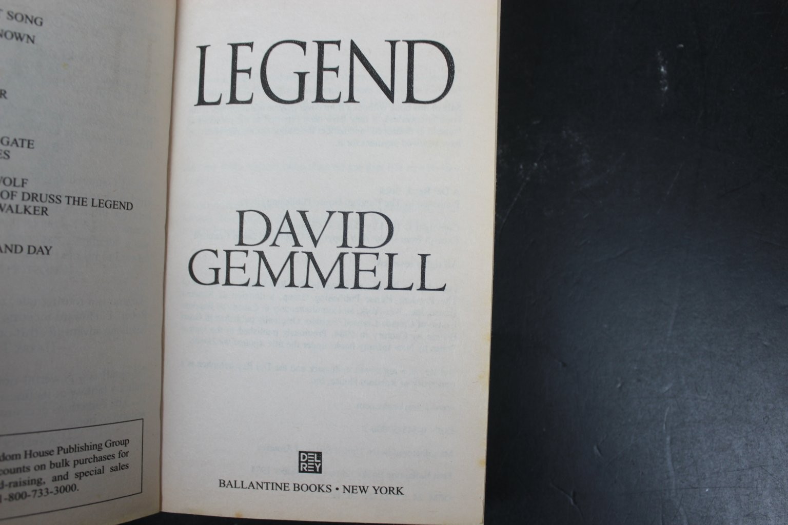 Legend David Gemmell 1994 First Ballantine Books Edition Epic Fantasy Del Rey PB