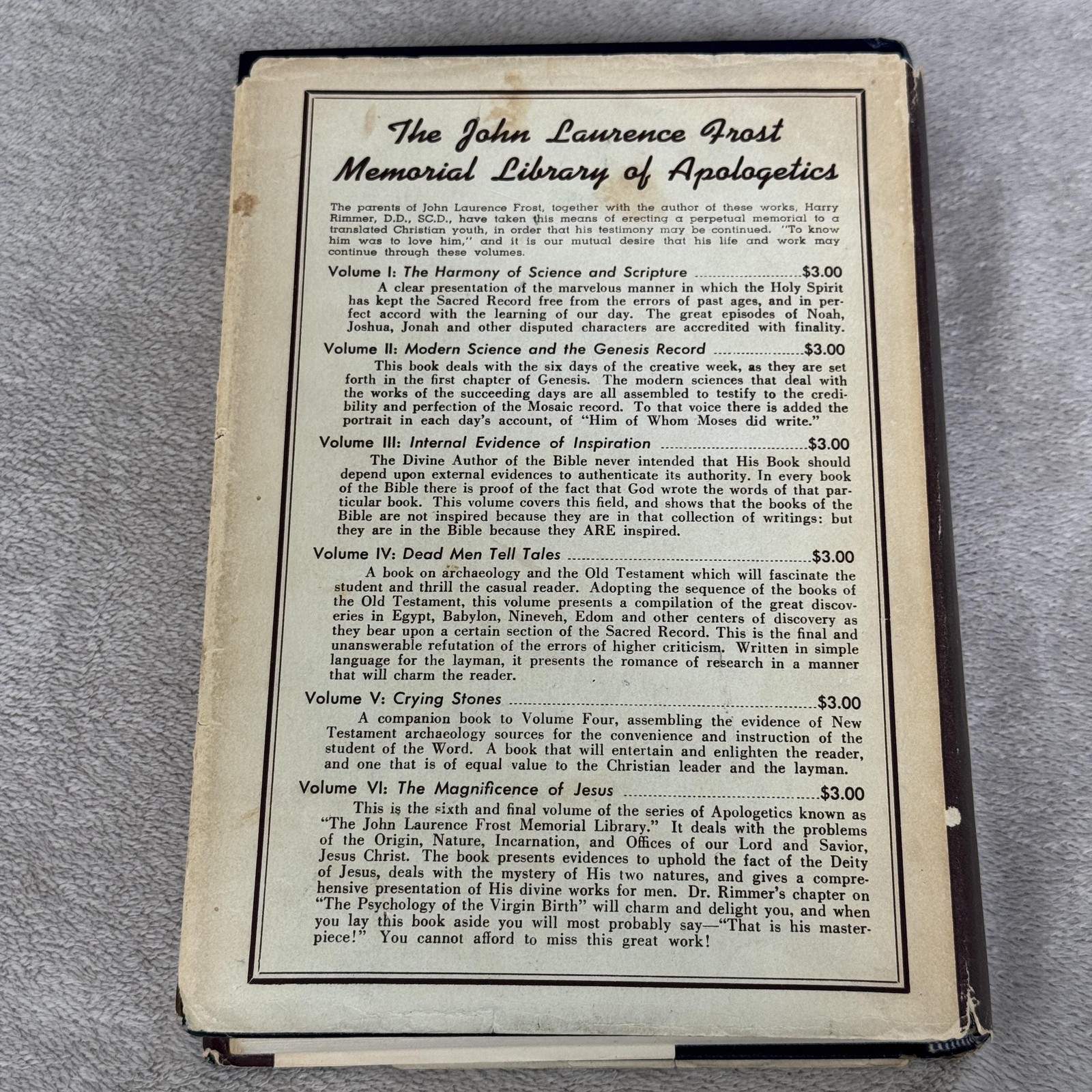 Vintage Harmony Of Science And Scripture Harry Rimmer Eerdmans 1952 HC DJ USA